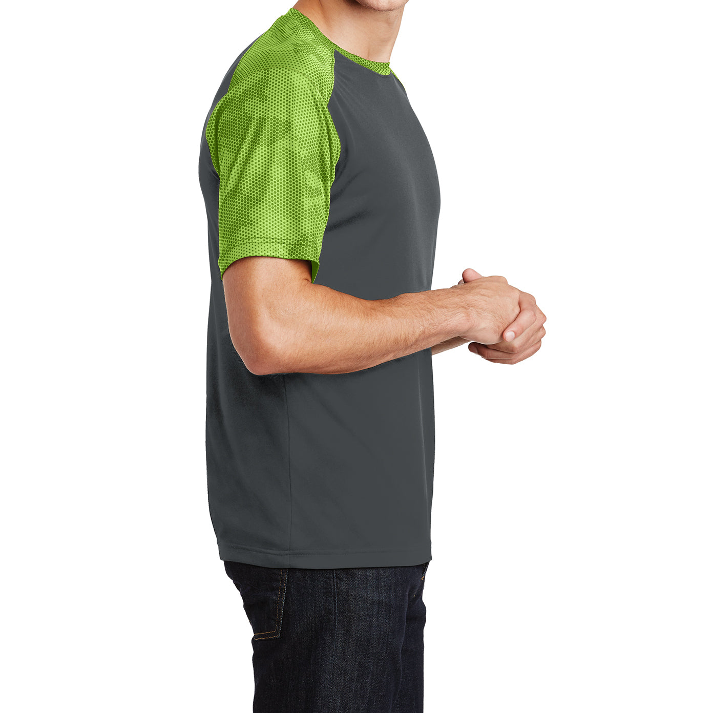 Men's CamoHex Colorblock Tee Shirt Iron Grey/ Lime Shock Side
