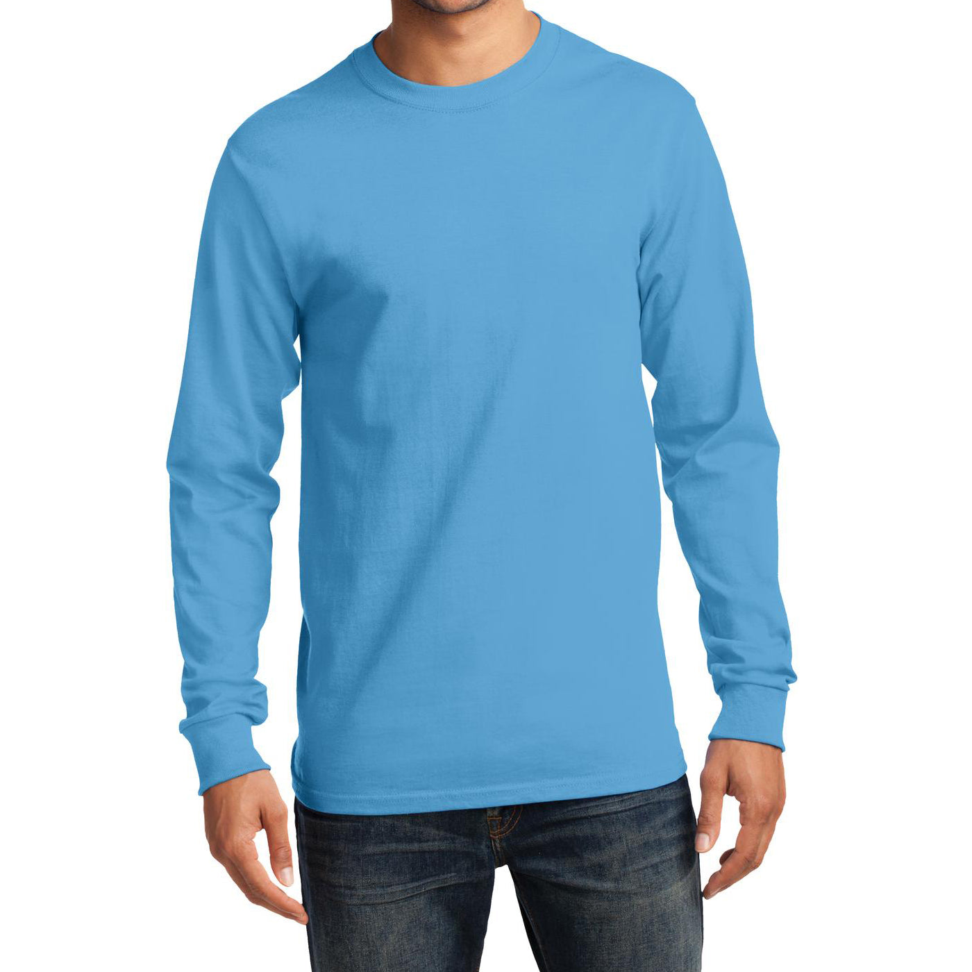 Men's Long Sleeve Essential Tee - Aquatic Blue - Front
