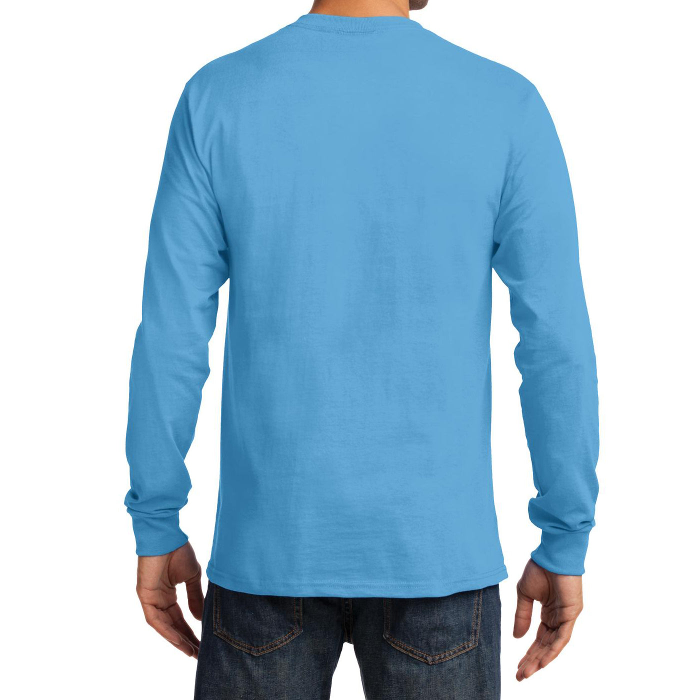 Men's Long Sleeve Essential Tee - Aquatic Blue - Back
