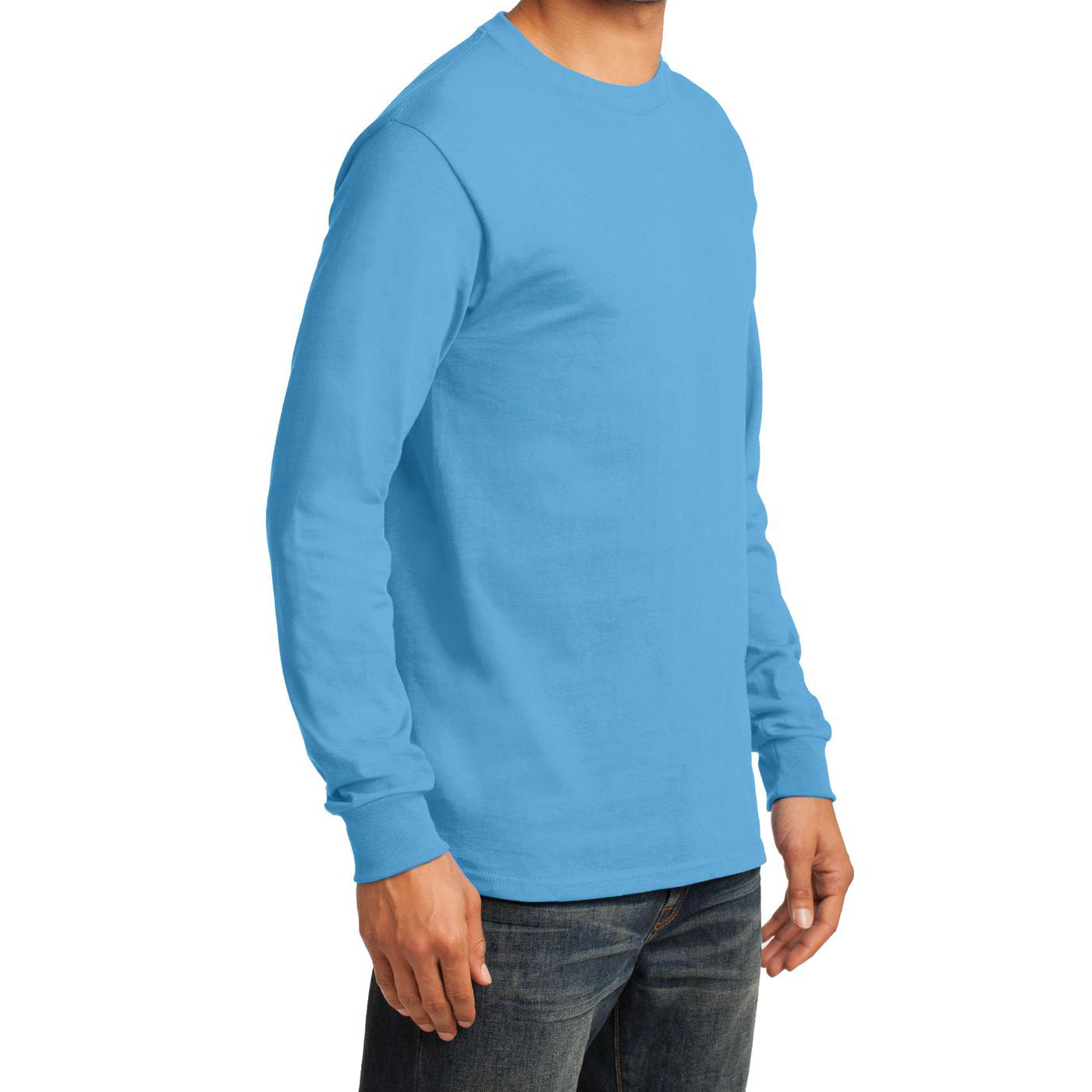 Men's Long Sleeve Essential Tee - Aquatic Blue - Side
