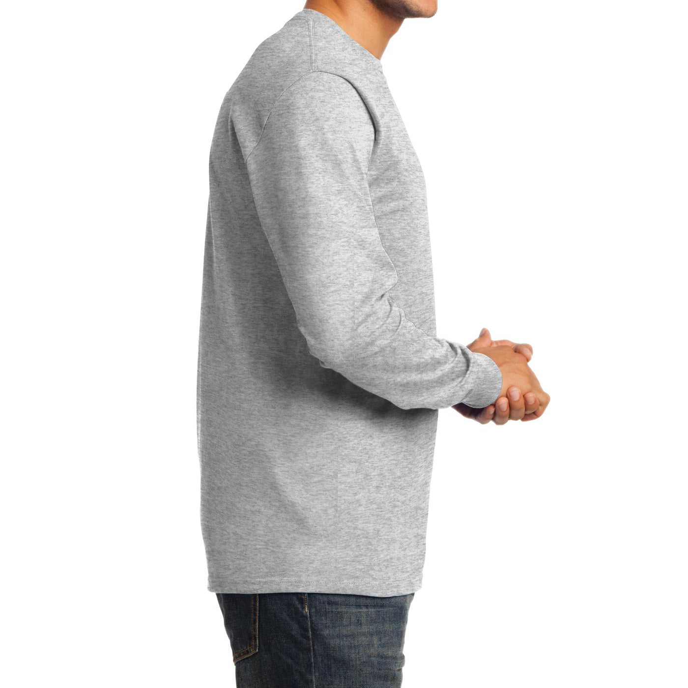 Men's Long Sleeve Essential Tee - Ash - Side