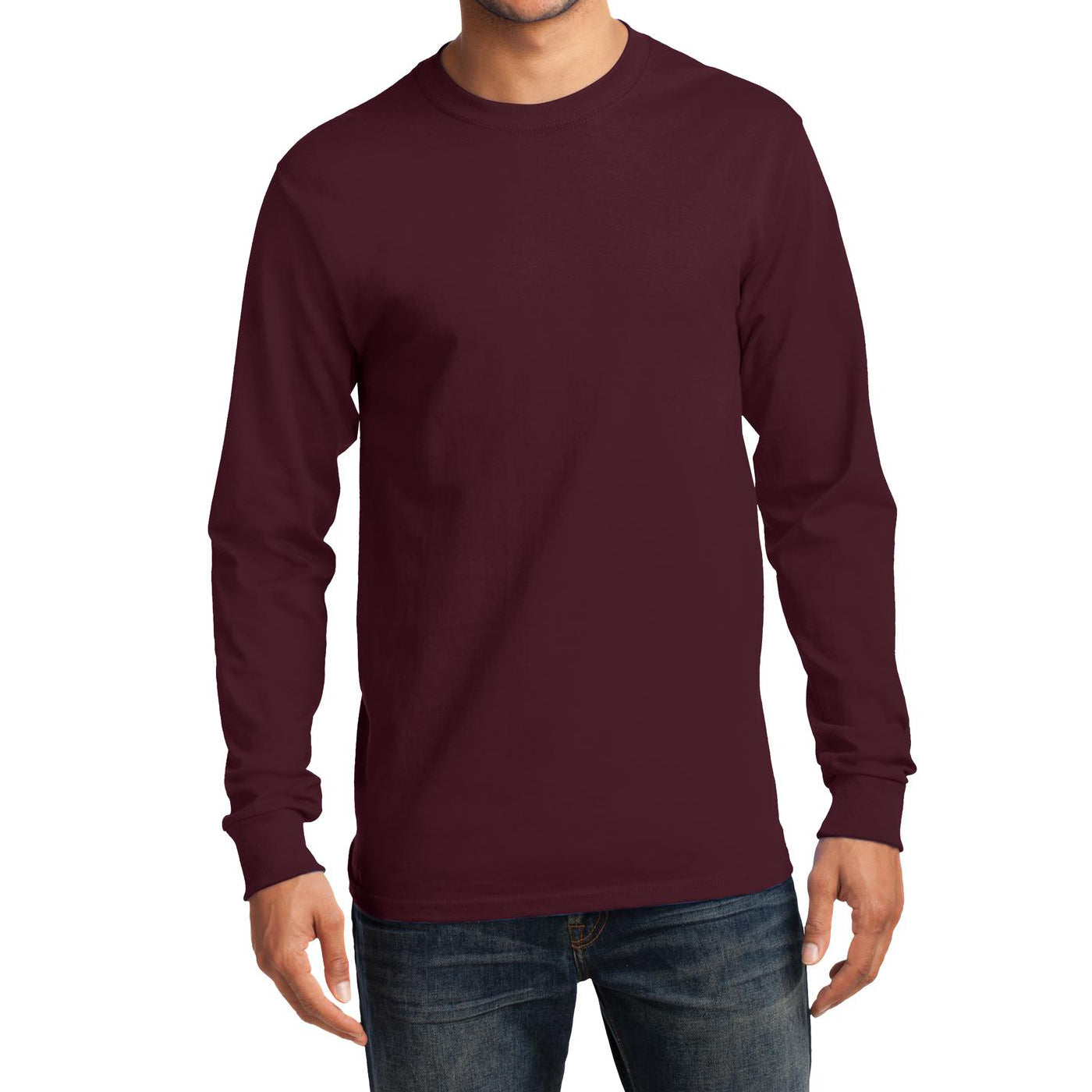 Men's Long Sleeve Essential Tee - Athletic Maroon - Front