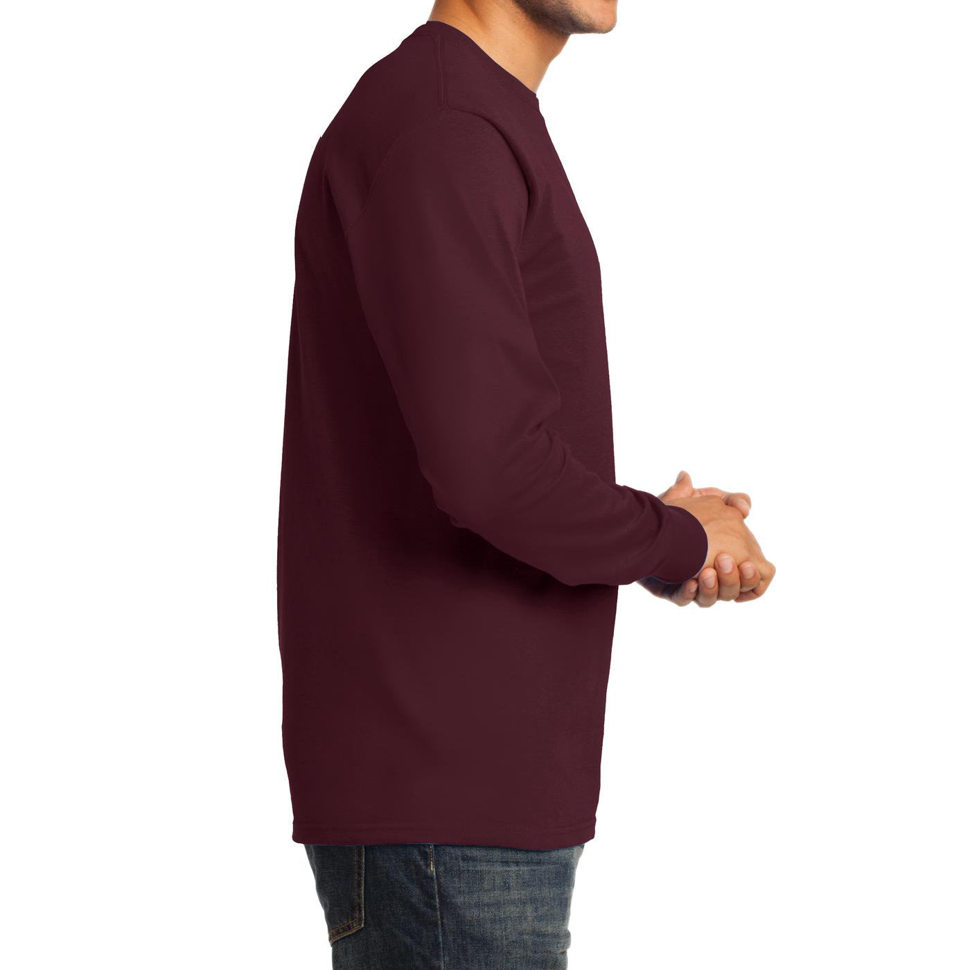 Men's Long Sleeve Essential Tee - Athletic Maroon - Side