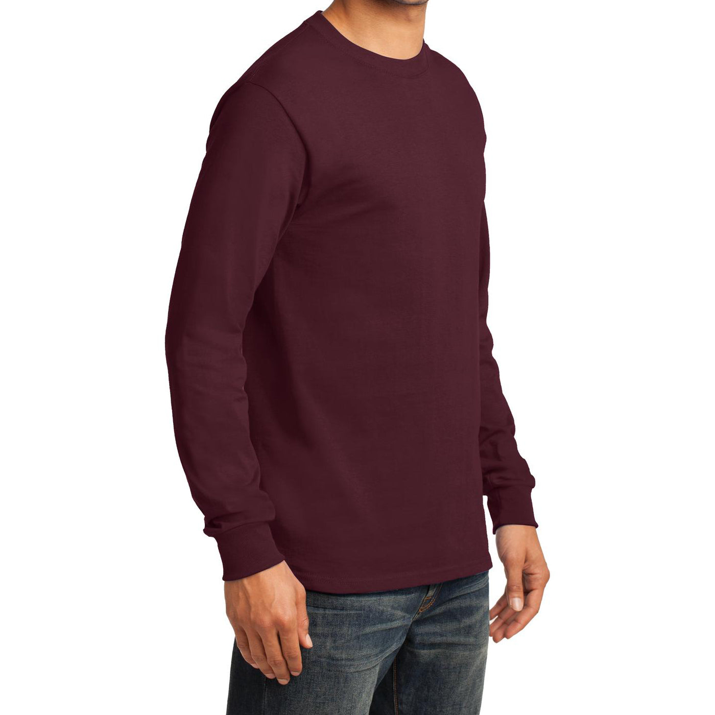 Men's Long Sleeve Essential Tee - Athletic Maroon - Side