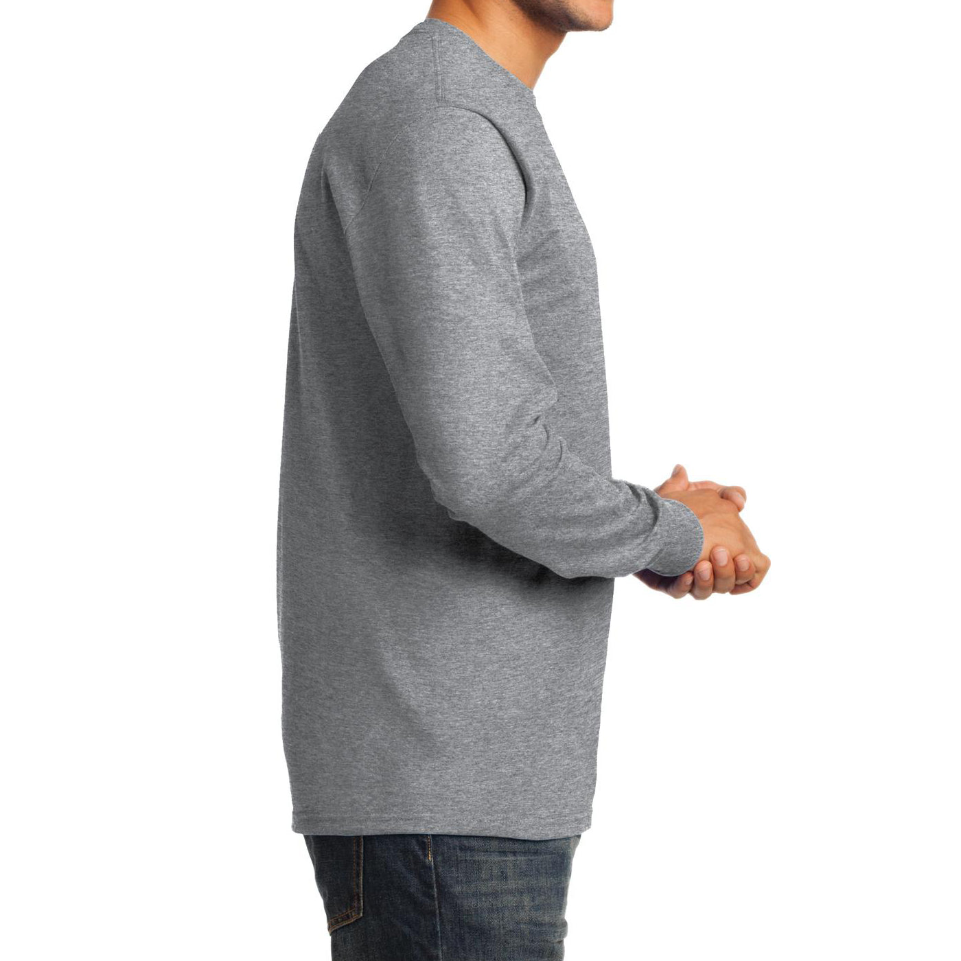 Men's Long Sleeve Essential Tee - Athletic Heather - Side