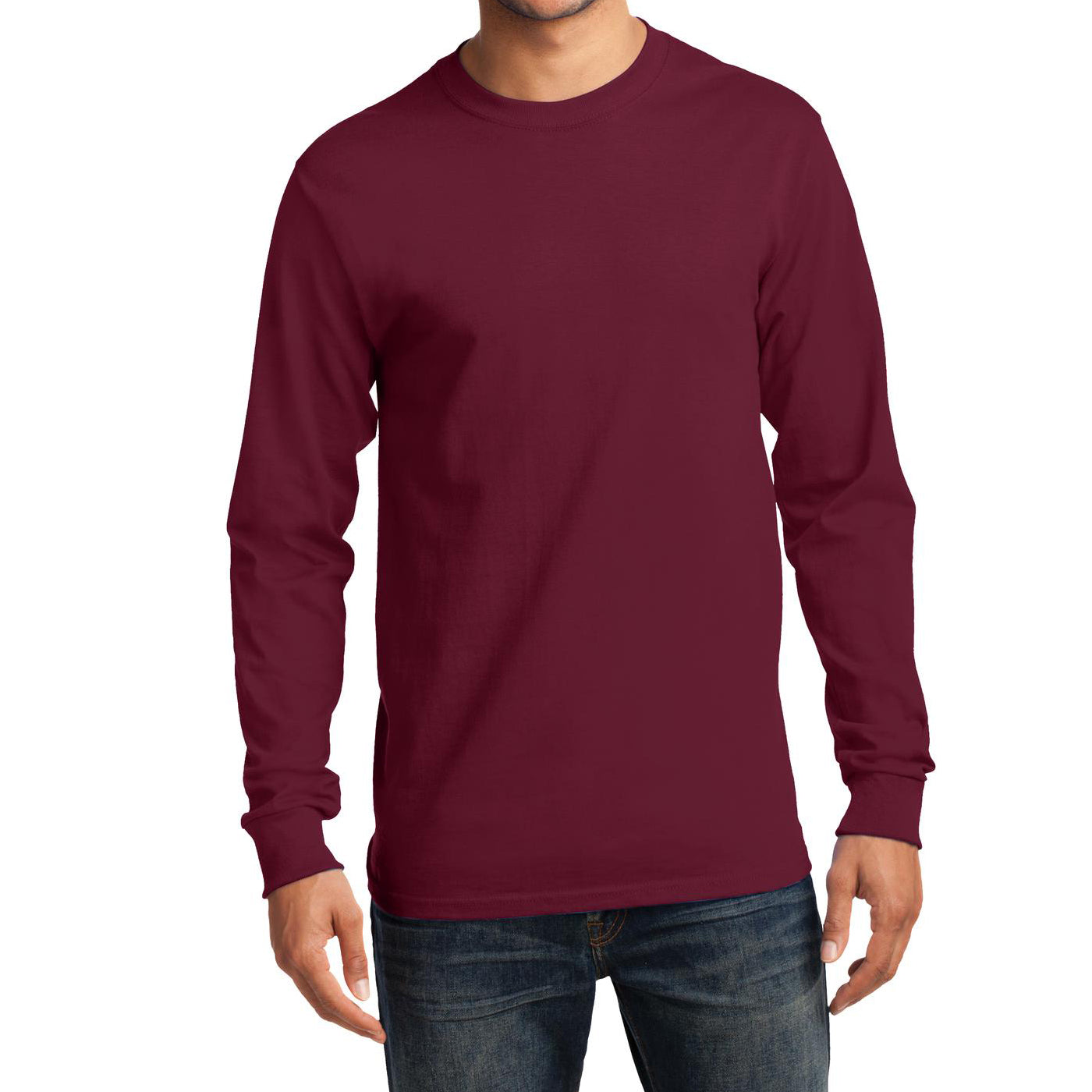 Men's Long Sleeve Essential Tee - Cardinal - Front