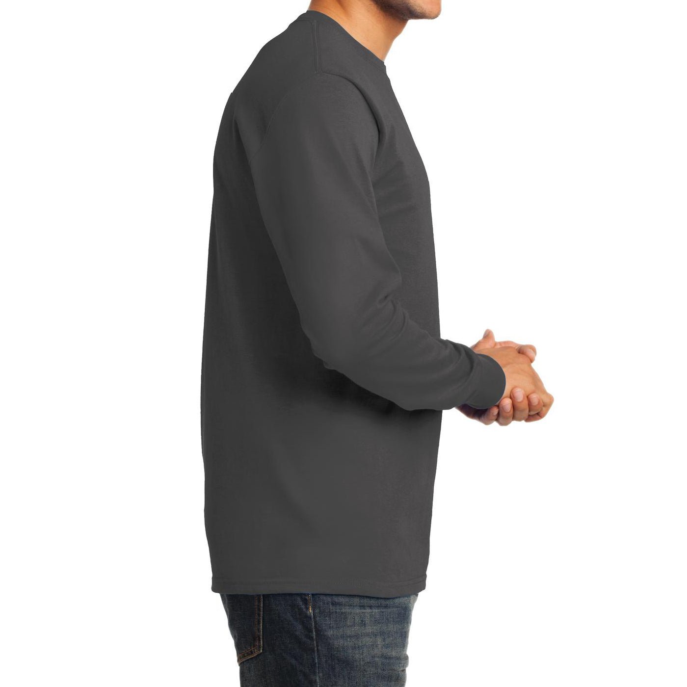 Men's Long Sleeve Essential Tee - Charcoal - Side