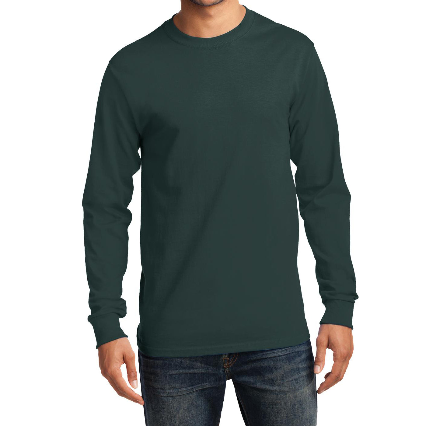Men's Long Sleeve Essential Tee - Dark Green - Front