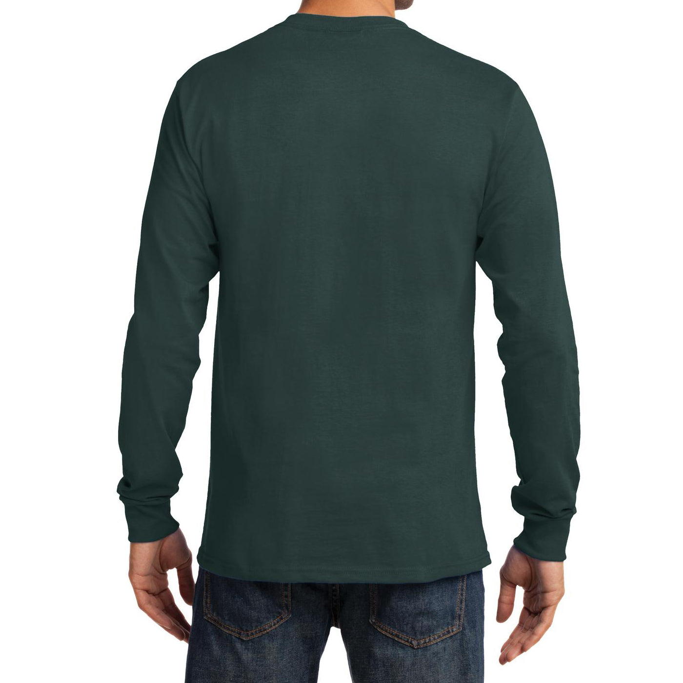 Men's Long Sleeve Essential Tee - Dark Green - Back