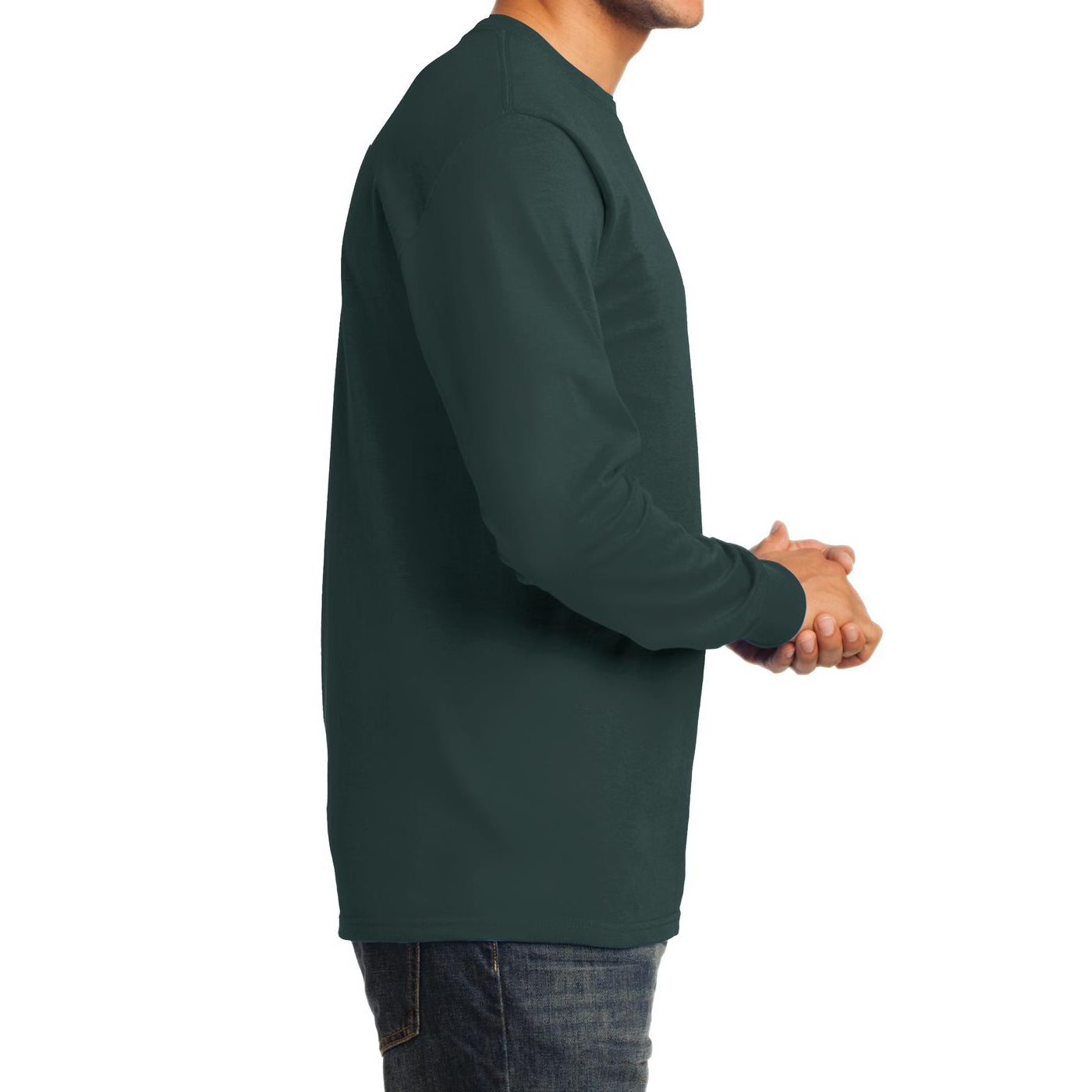 Men's Long Sleeve Essential Tee - Dark Green - Side