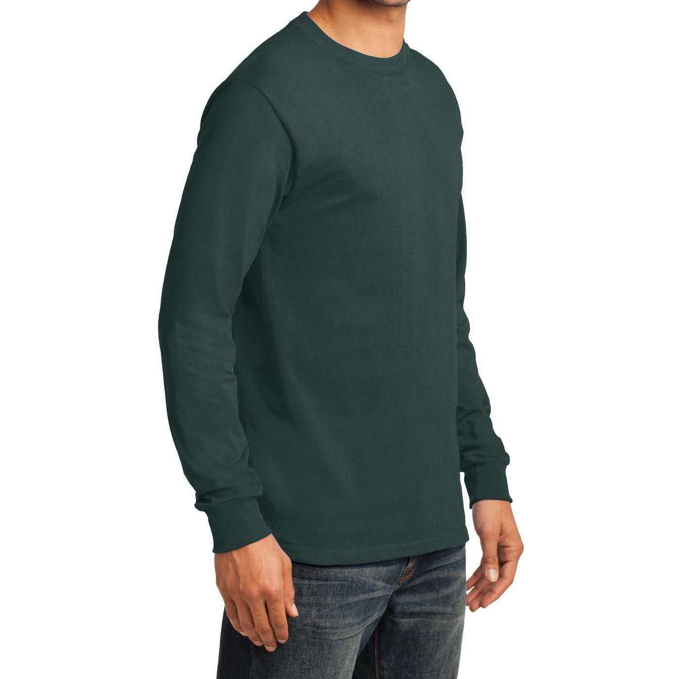 Men's Long Sleeve Essential Tee - Dark Green - Side