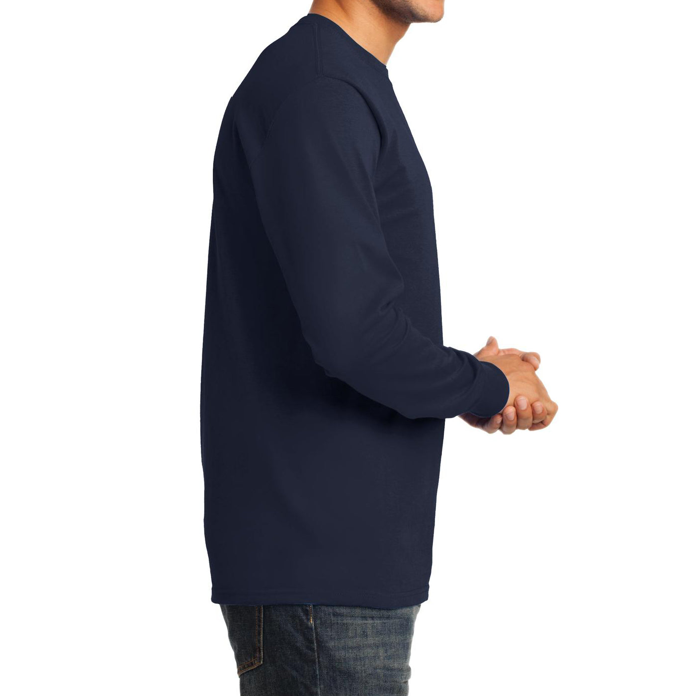 Men's Long Sleeve Essential Tee - Deep Navy - Side