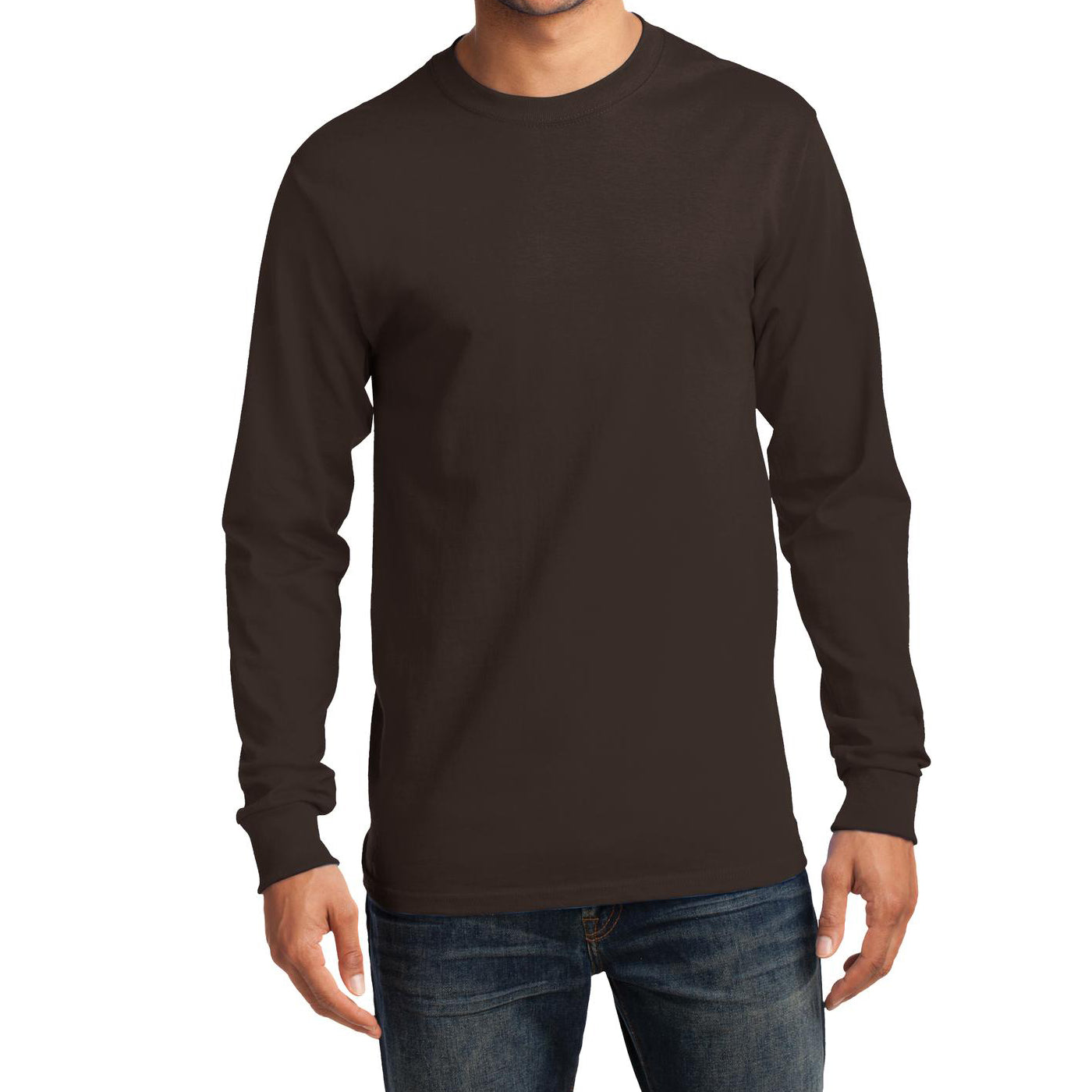 Men's Long Sleeve Essential Tee - Dark Chocolate Brown - Front