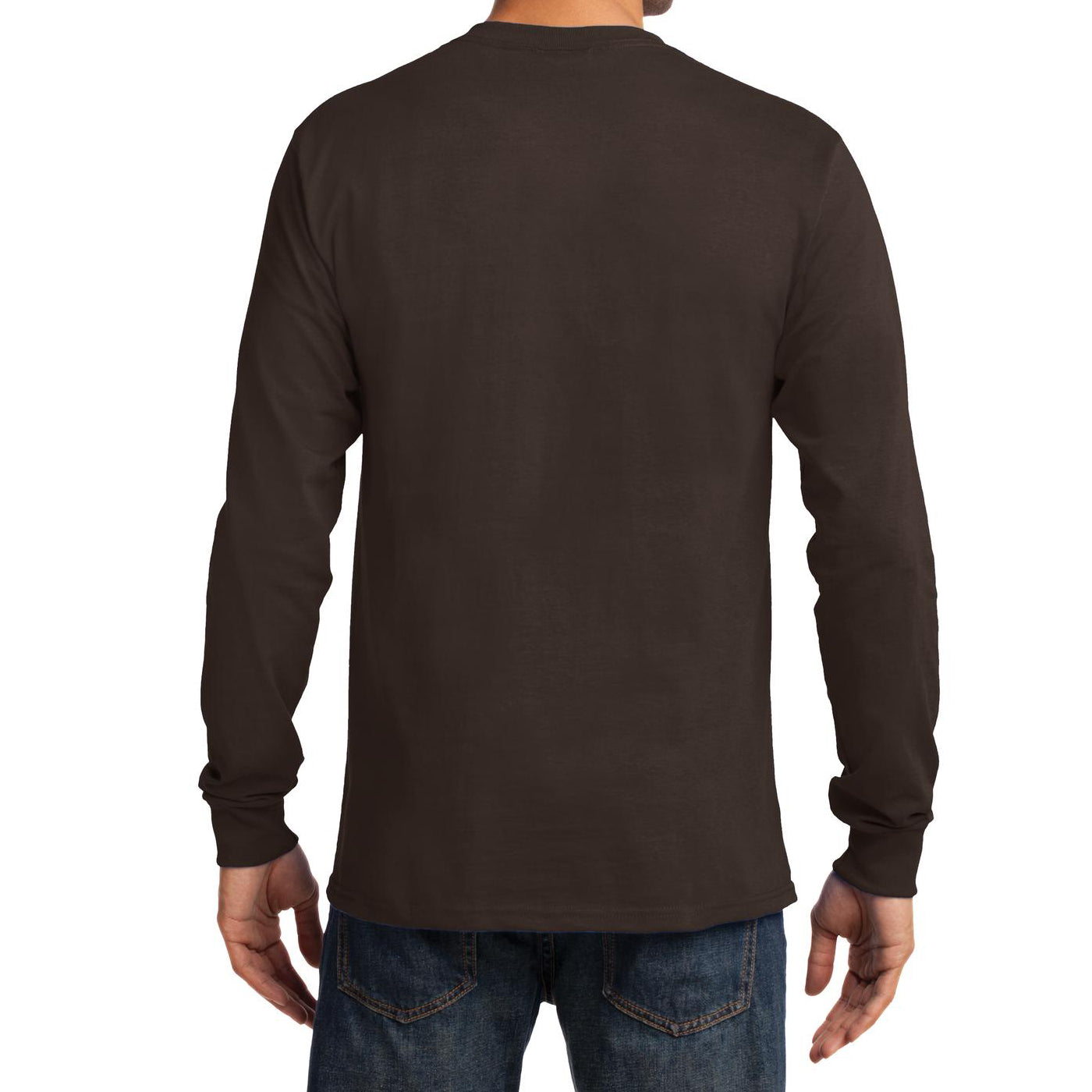 Men's Long Sleeve Essential Tee - Dark Chocolate Brown - Back