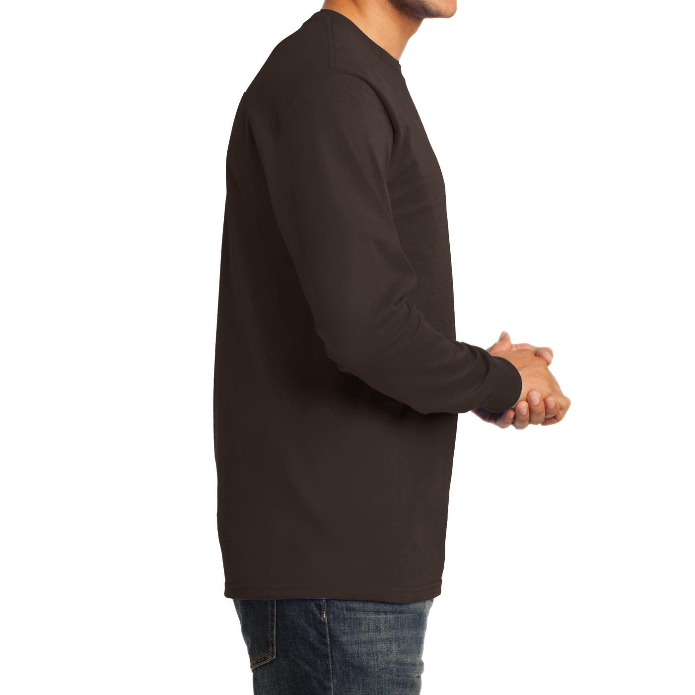 Men's Long Sleeve Essential Tee - Dark Chocolate Brown - Side