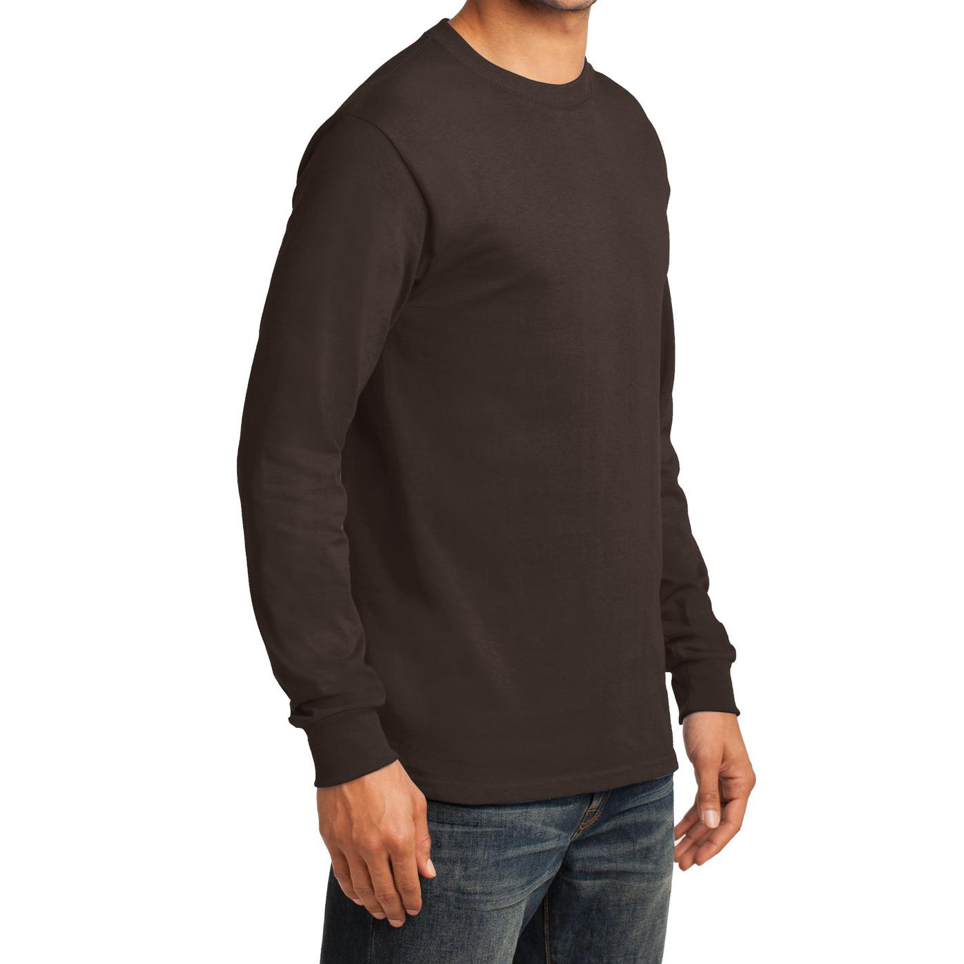 Men's Long Sleeve Essential Tee - Dark Chocolate Brown - Side