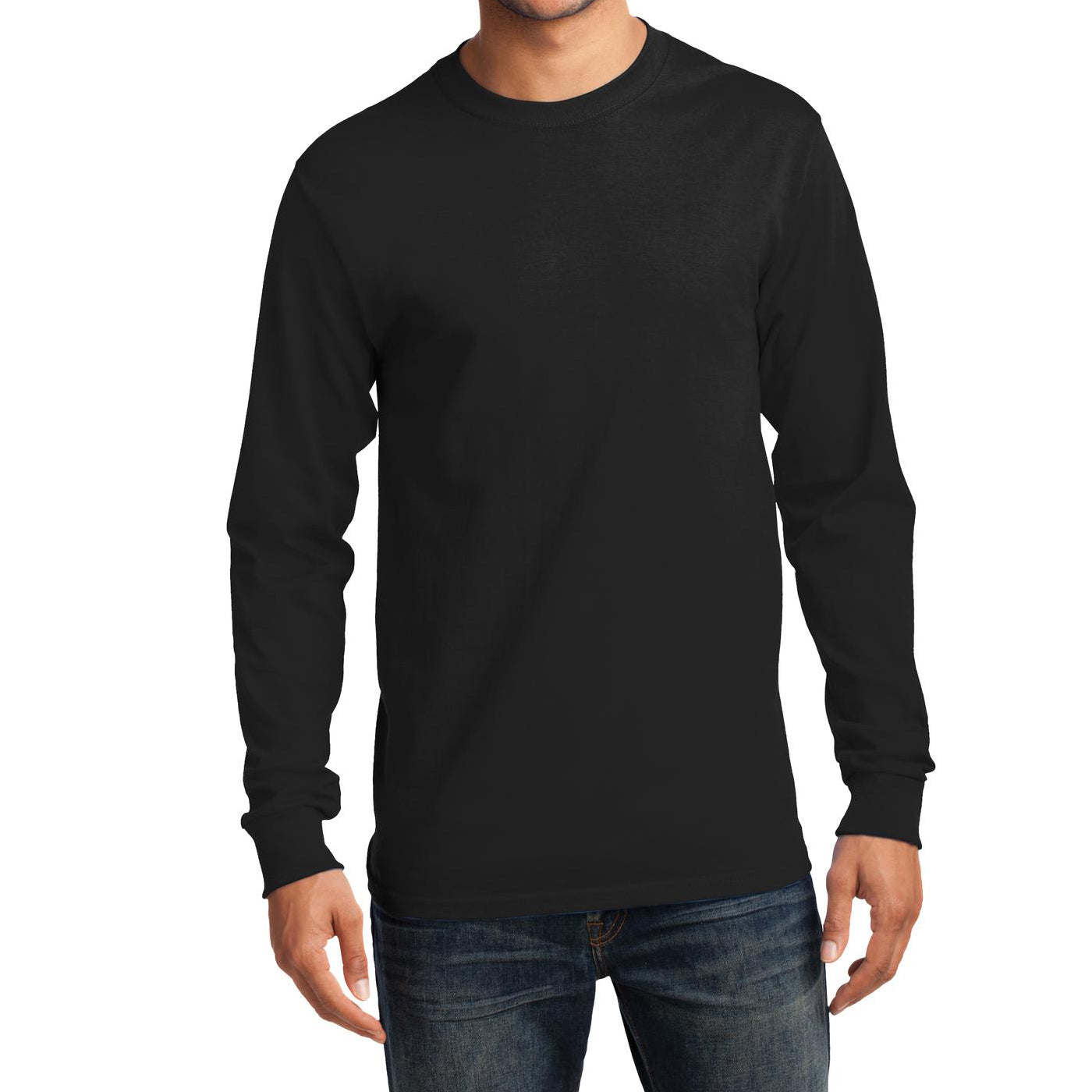 Men's Long Sleeve Essential Tee - Jet Black - Front