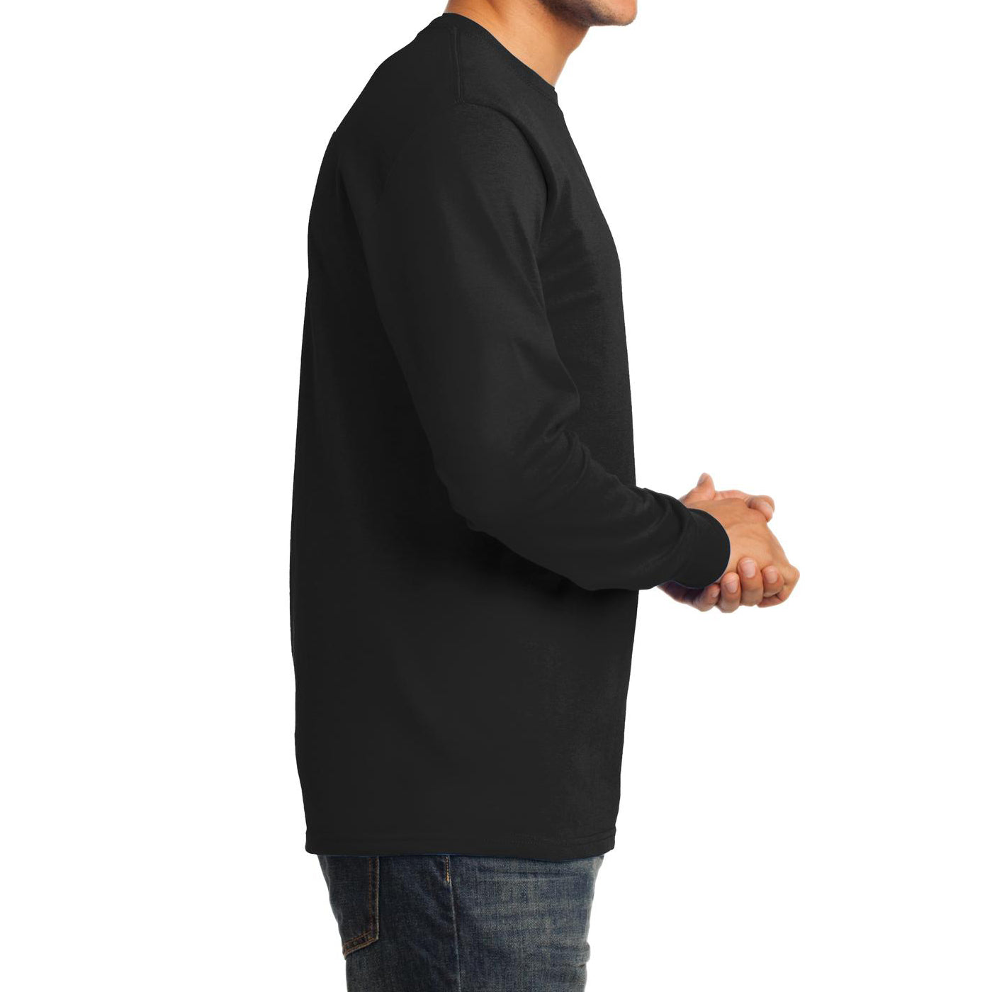 Men's Long Sleeve Essential Tee - Jet Black - Side