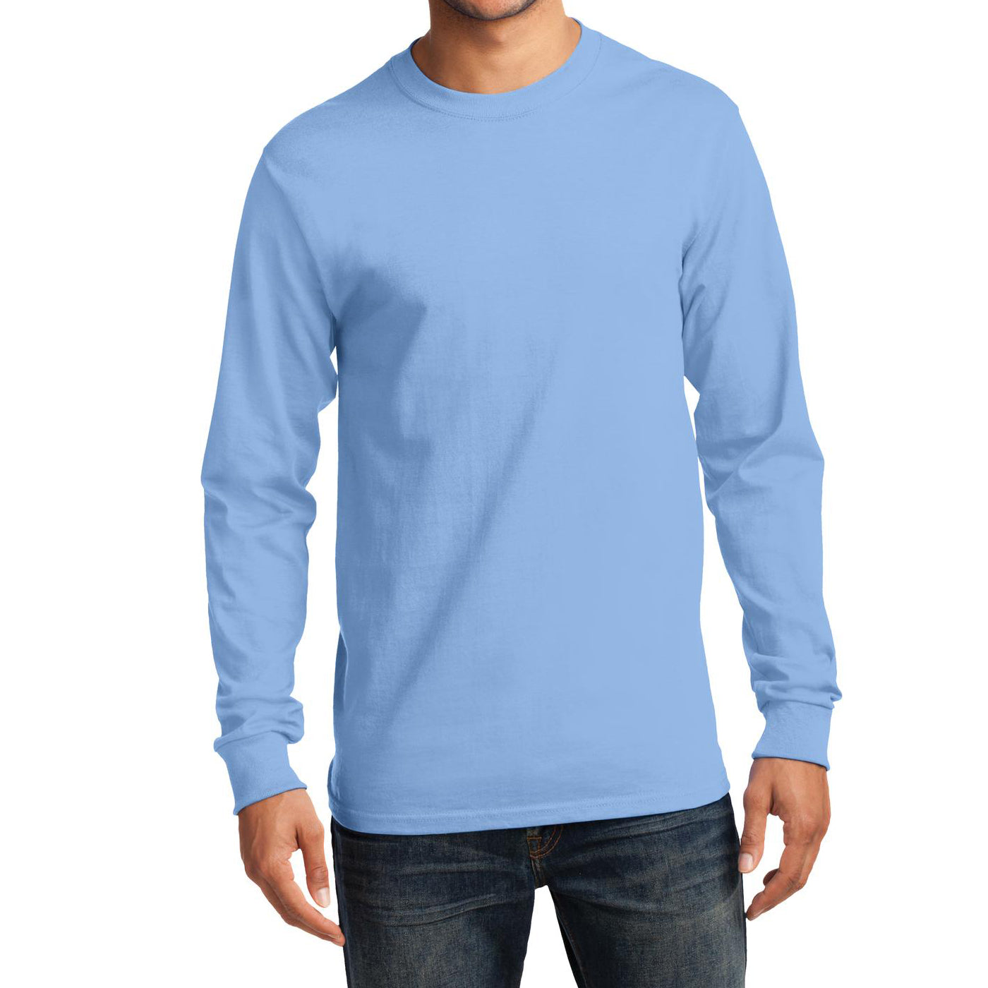 Men's Long Sleeve Essential Tee - Light Blue - Front