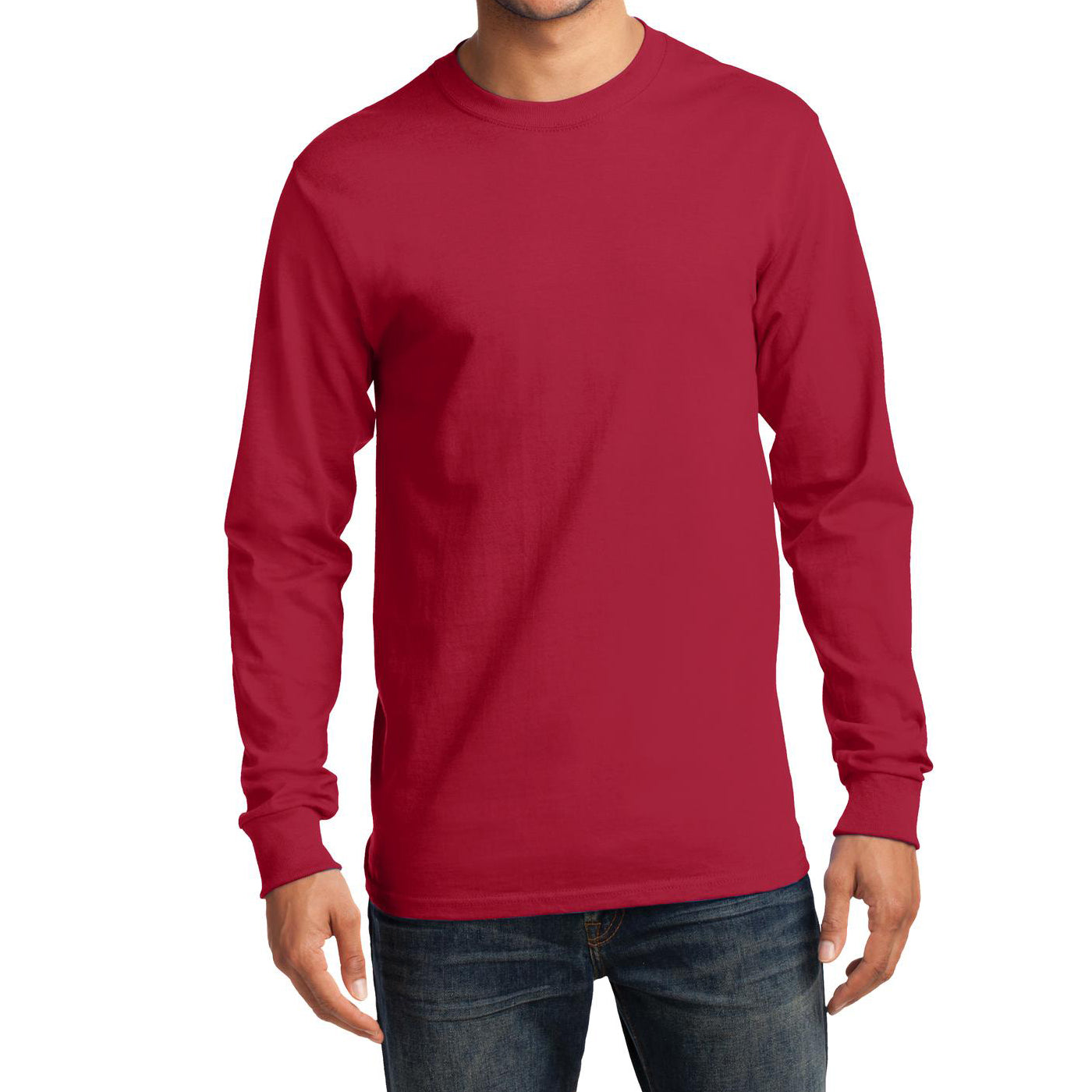 Men's Long Sleeve Essential Tee - Red - Front