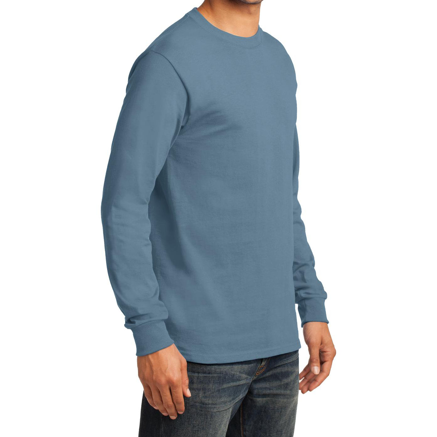 Men's Long Sleeve Essential Tee - Stonewashed Blue - Side