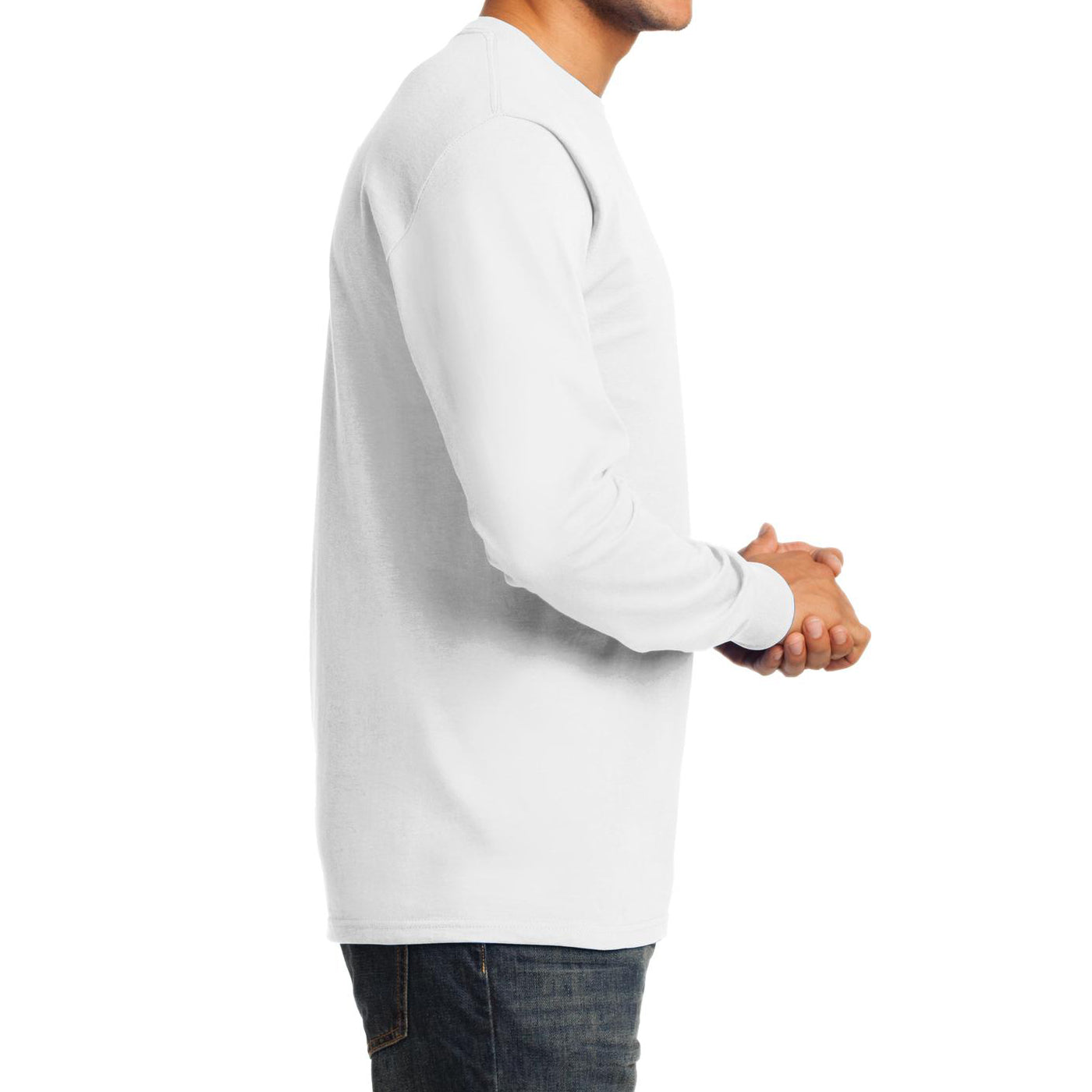 Men's Long Sleeve Essential Tee - White - Side