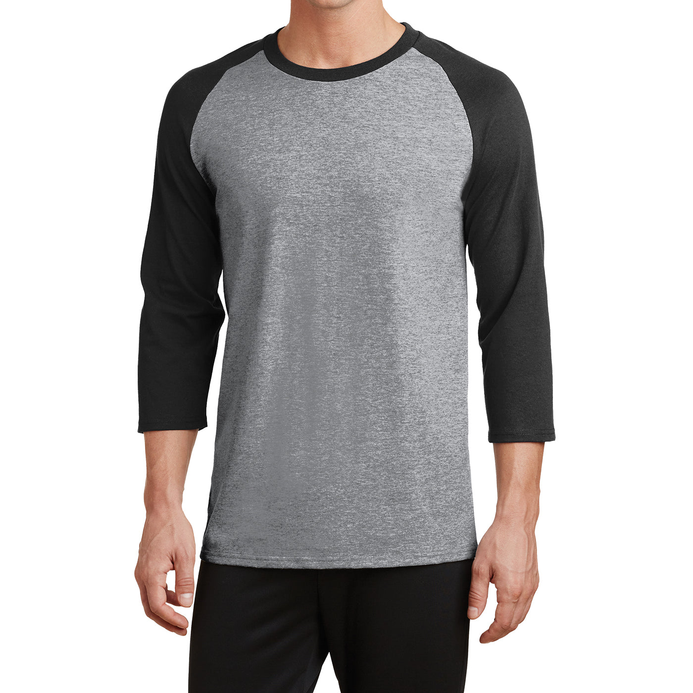 Men's Core Blend 3/4-Sleeve Raglan Tee - Athletic Heather/ Jet Black - Front