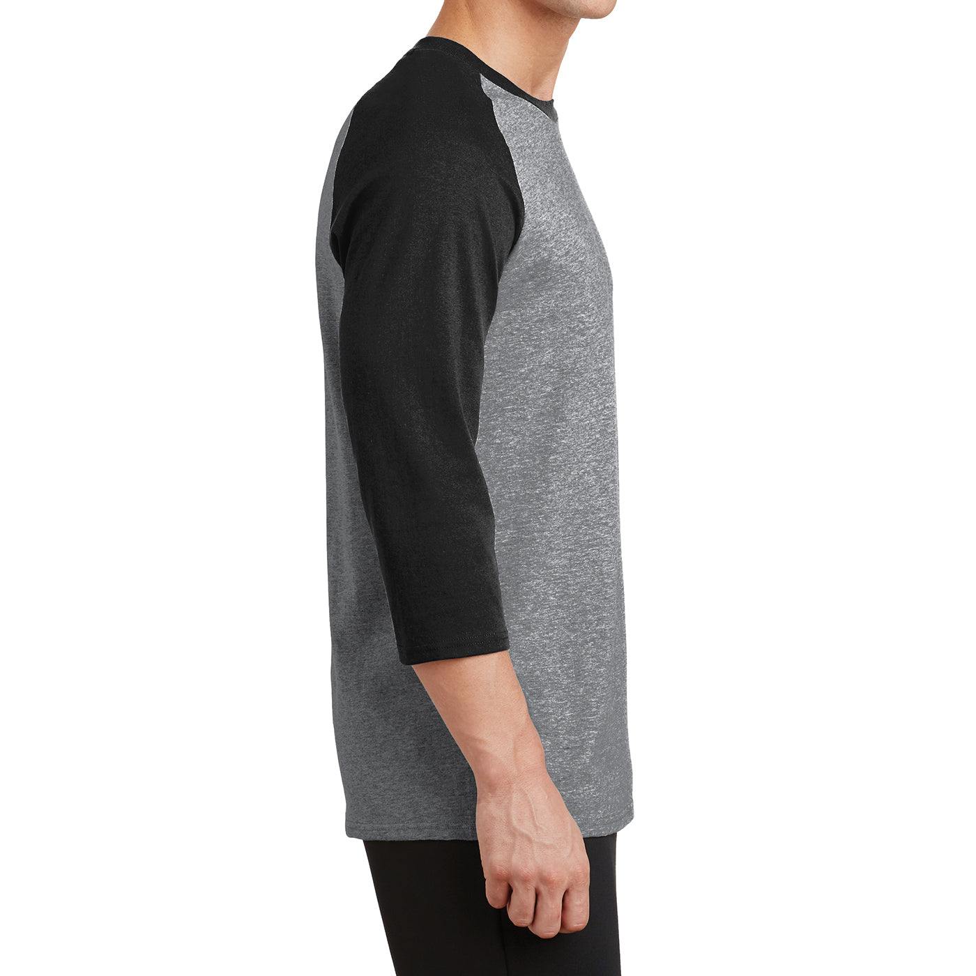 Men's Core Blend 3/4-Sleeve Raglan Tee - Athletic Heather/ Jet Black - Side