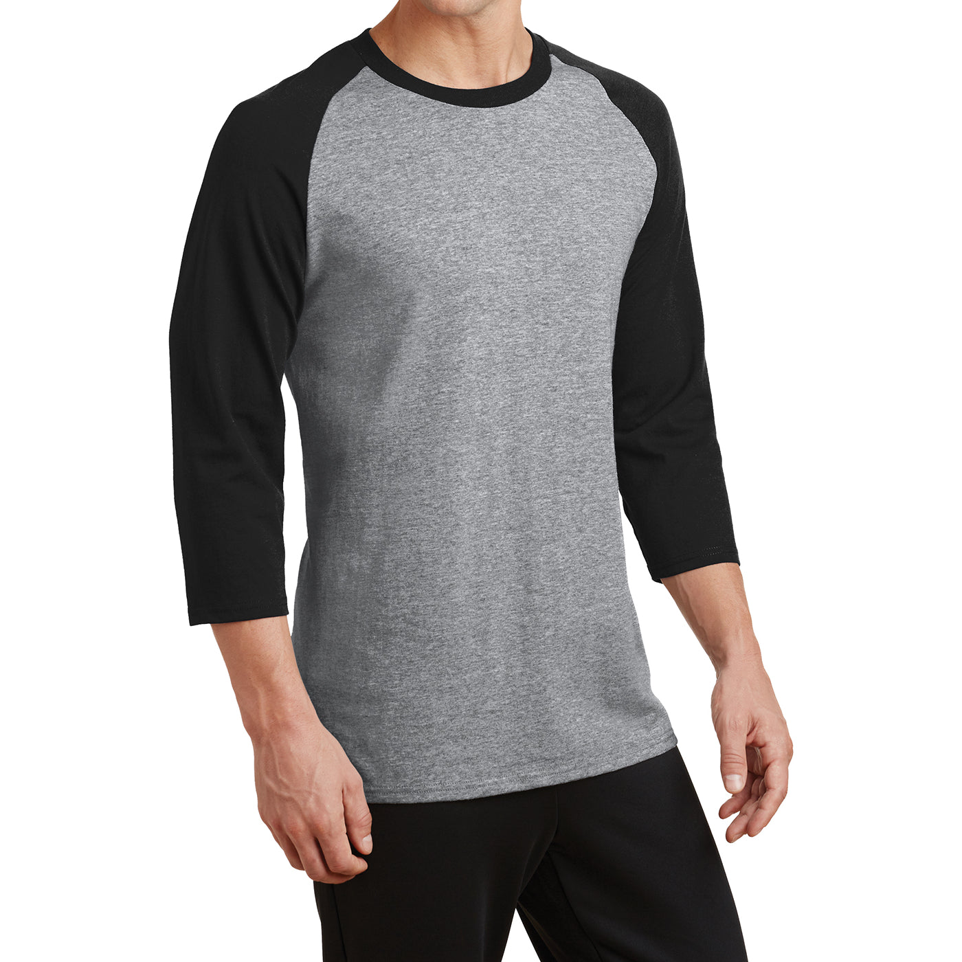 Men's Core Blend 3/4-Sleeve Raglan Tee - Athletic Heather/ Jet Black - Side
