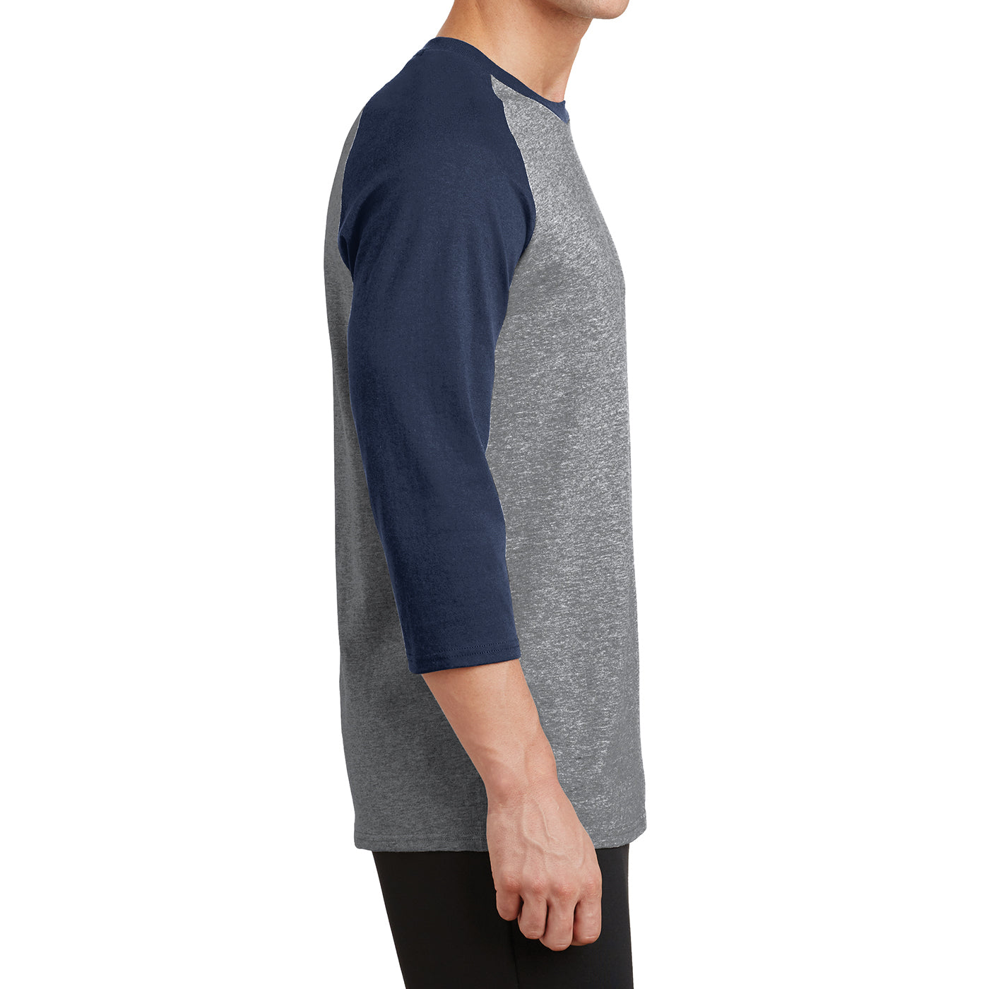 Men's Core Blend 3/4-Sleeve Raglan Tee - Athletic Heather/ Navy - Side
