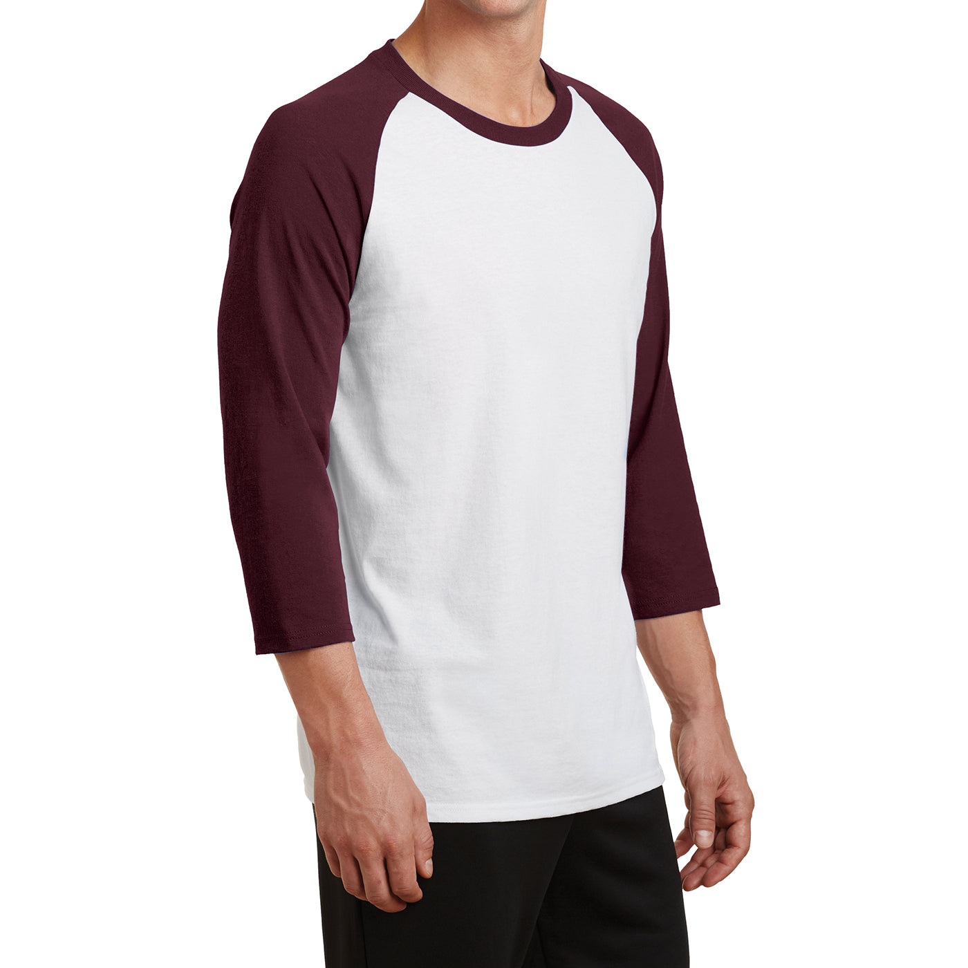 Men's Core Blend 3/4-Sleeve Raglan Tee - White/ Athletic Maroon - Side