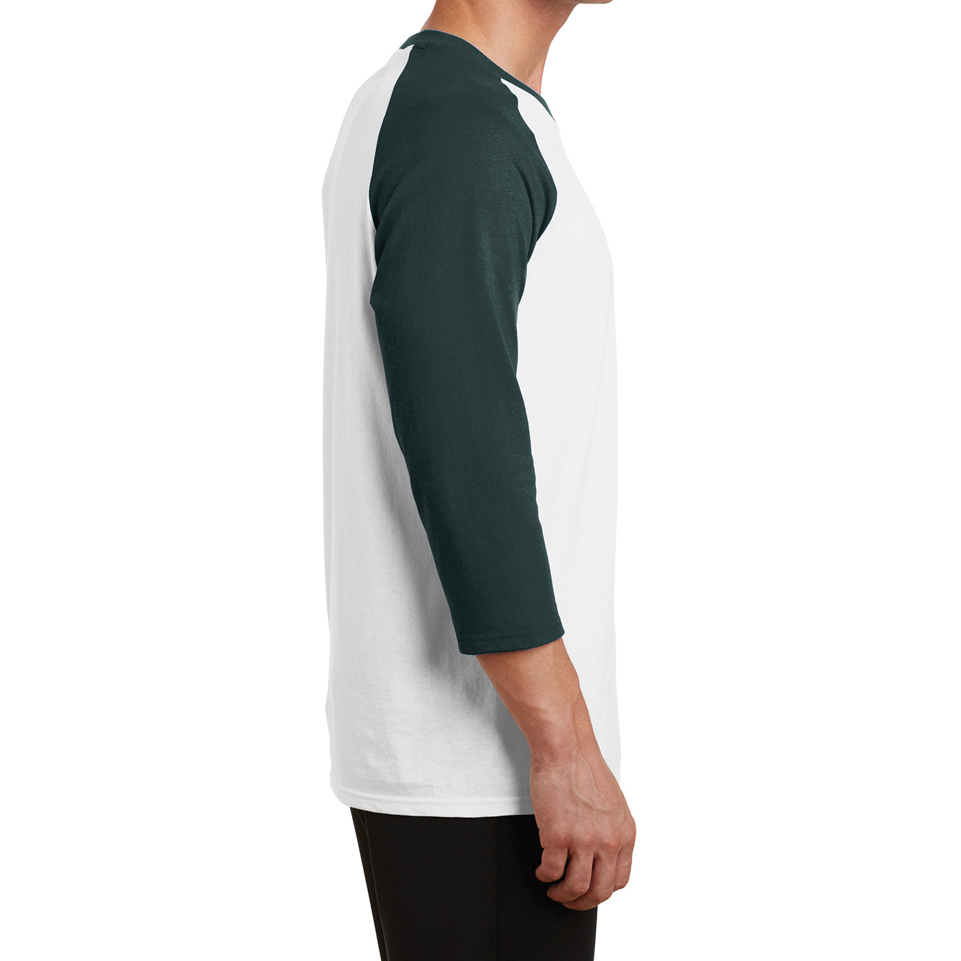 Men's Core Blend 3/4-Sleeve Raglan Tee -White/ Dark Green - Side
