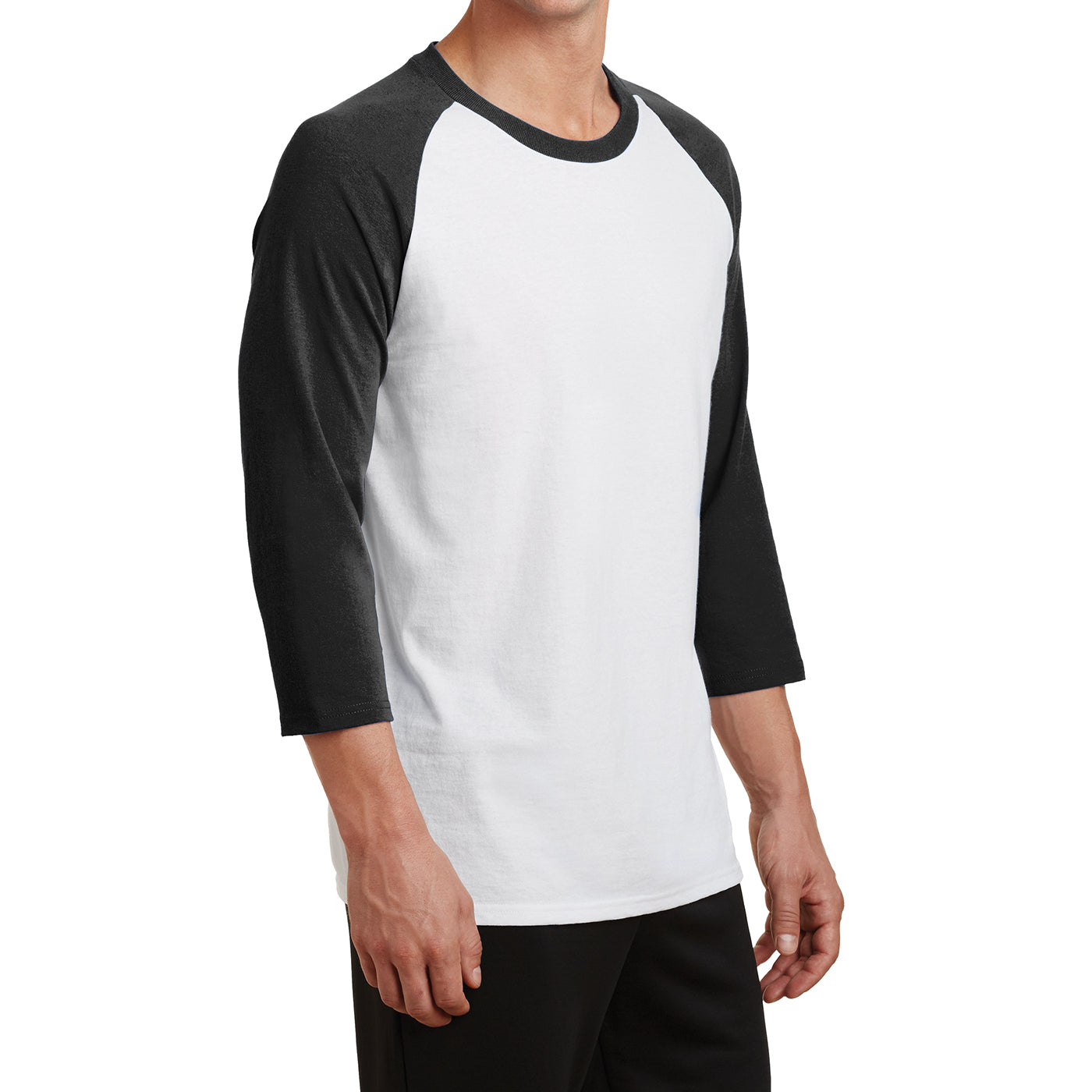 Men's Core Blend 3/4-Sleeve Raglan Tee - White/ Jet Black - Side
