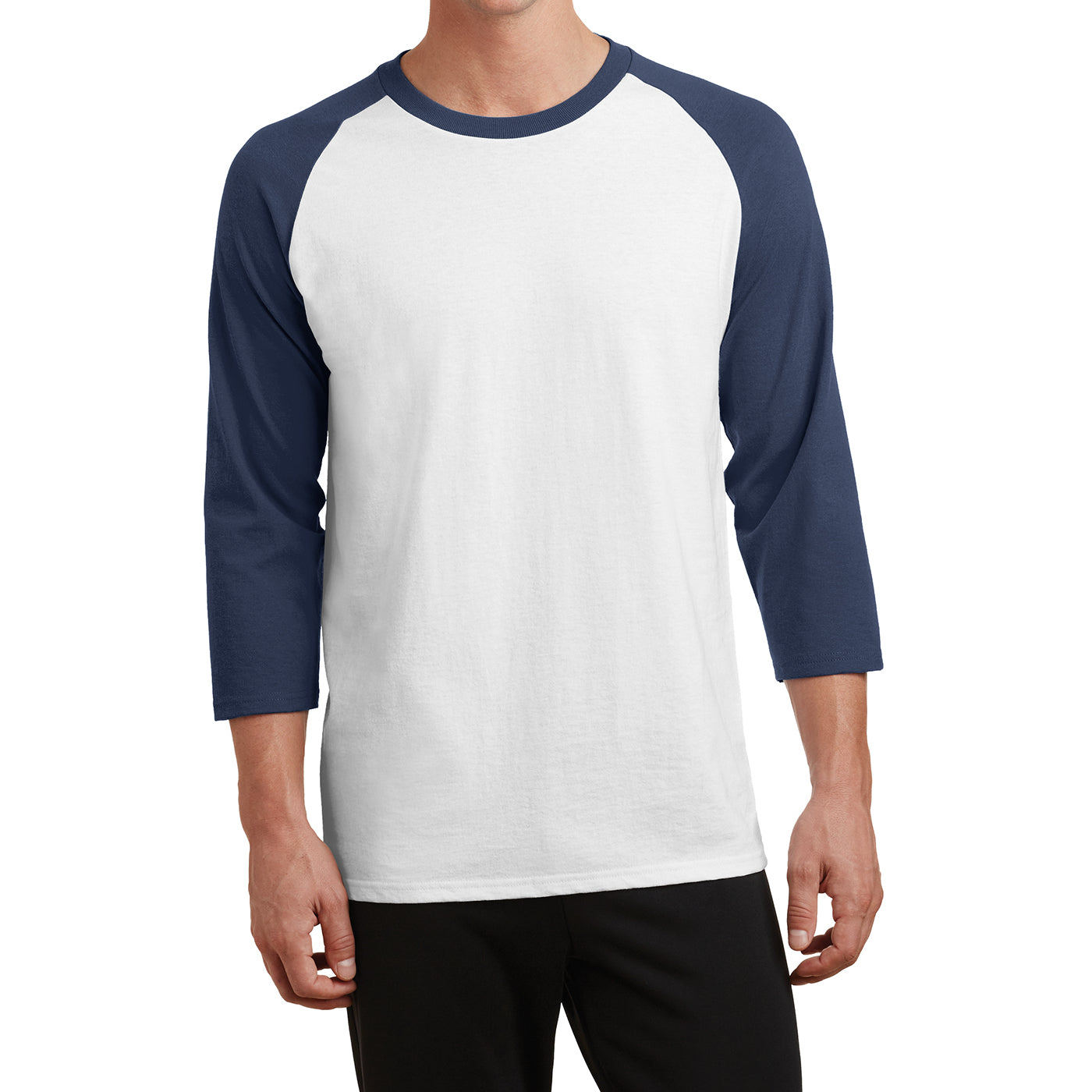 Men's Core Blend 3/4-Sleeve Raglan Tee - White/ Navy - Front