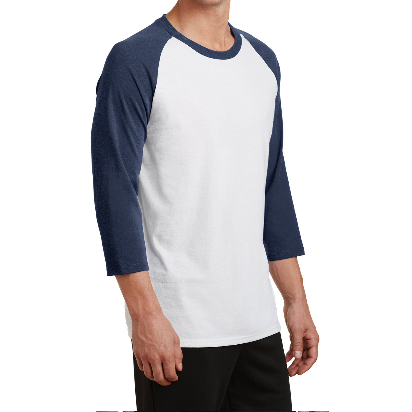 Men's Core Blend 3/4-Sleeve Raglan Tee - White/ Navy - Side