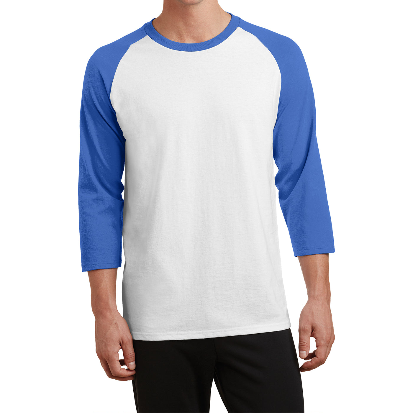 Men's Core Blend 3/4-Sleeve Raglan Tee - White/ Royal - Front