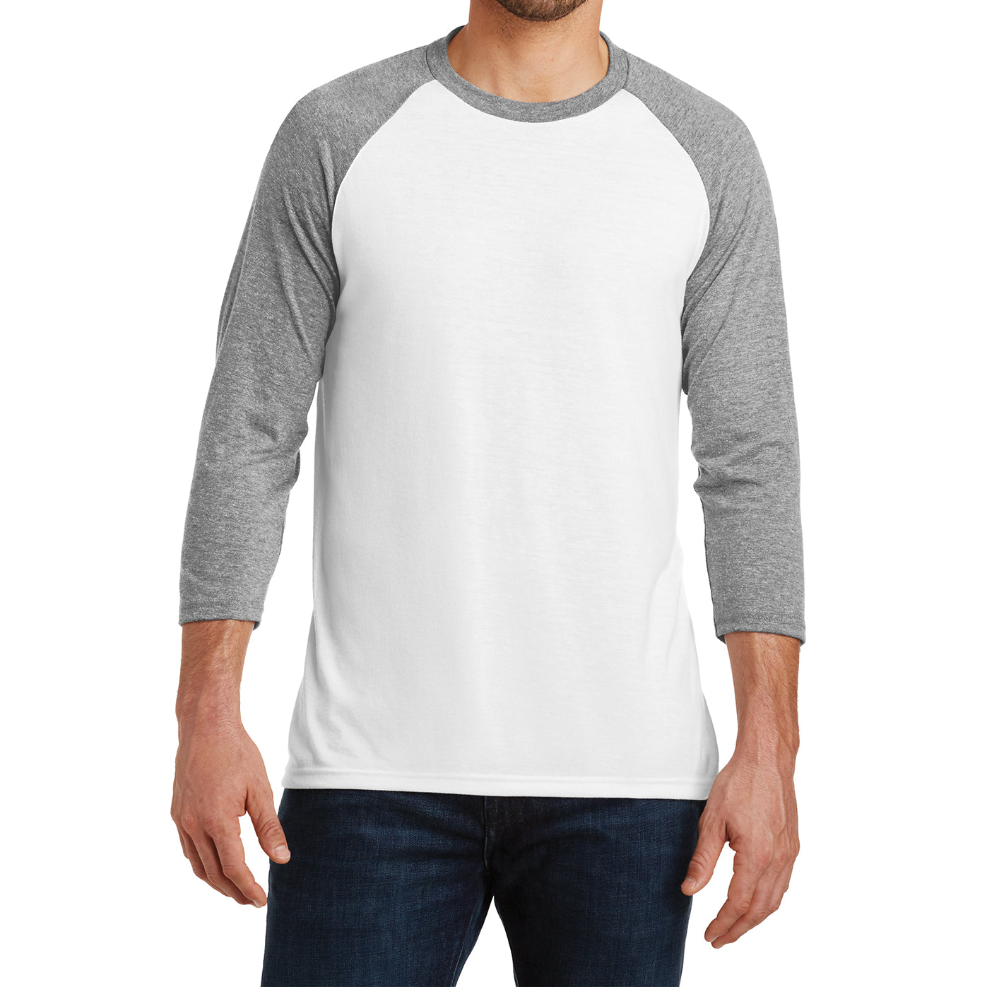 Men's Perfect Tri 3/4-Sleeve Raglan - Grey Frost/White - Front
