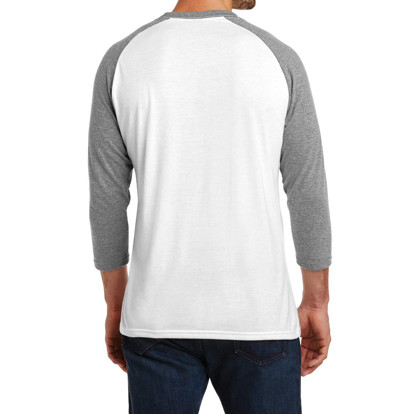 Men's Perfect Tri 3/4-Sleeve Raglan - Grey Frost/White - Back