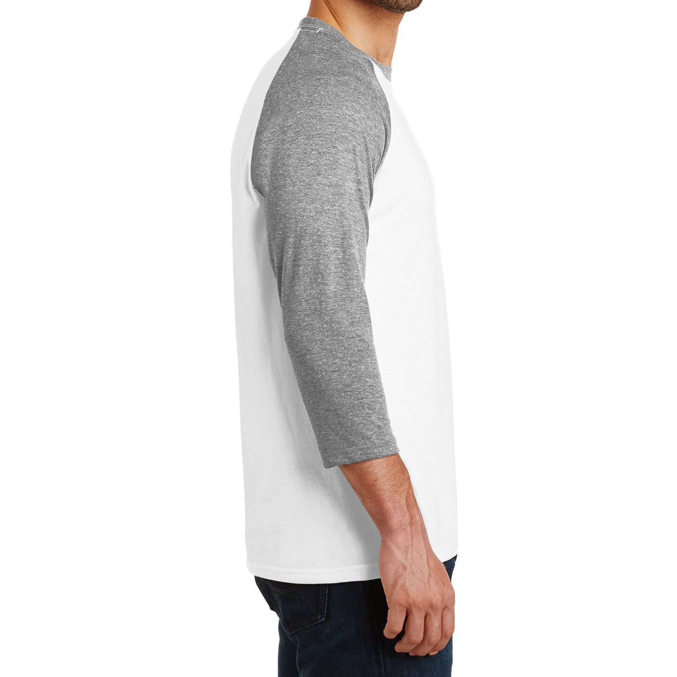 Men's Perfect Tri 3/4-Sleeve Raglan - Grey Frost/White - Side