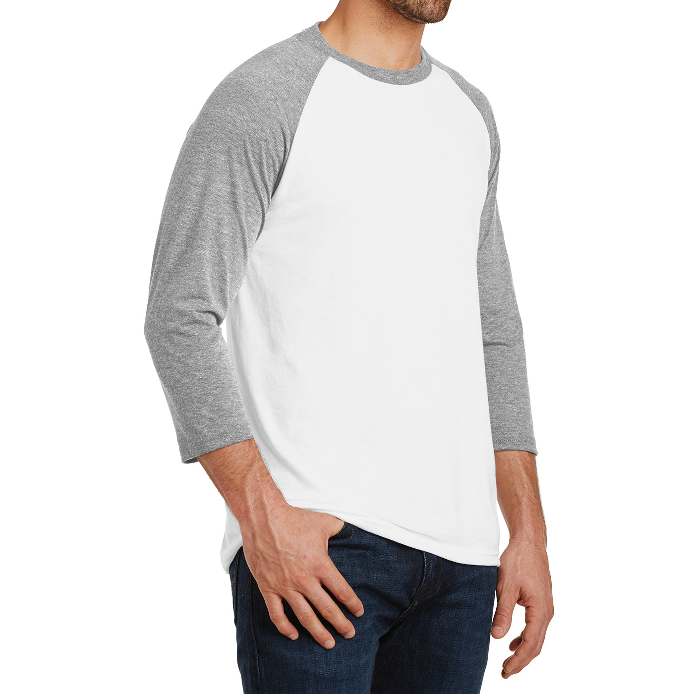 Men's Perfect Tri 3/4-Sleeve Raglan - Grey Frost/White - Side
