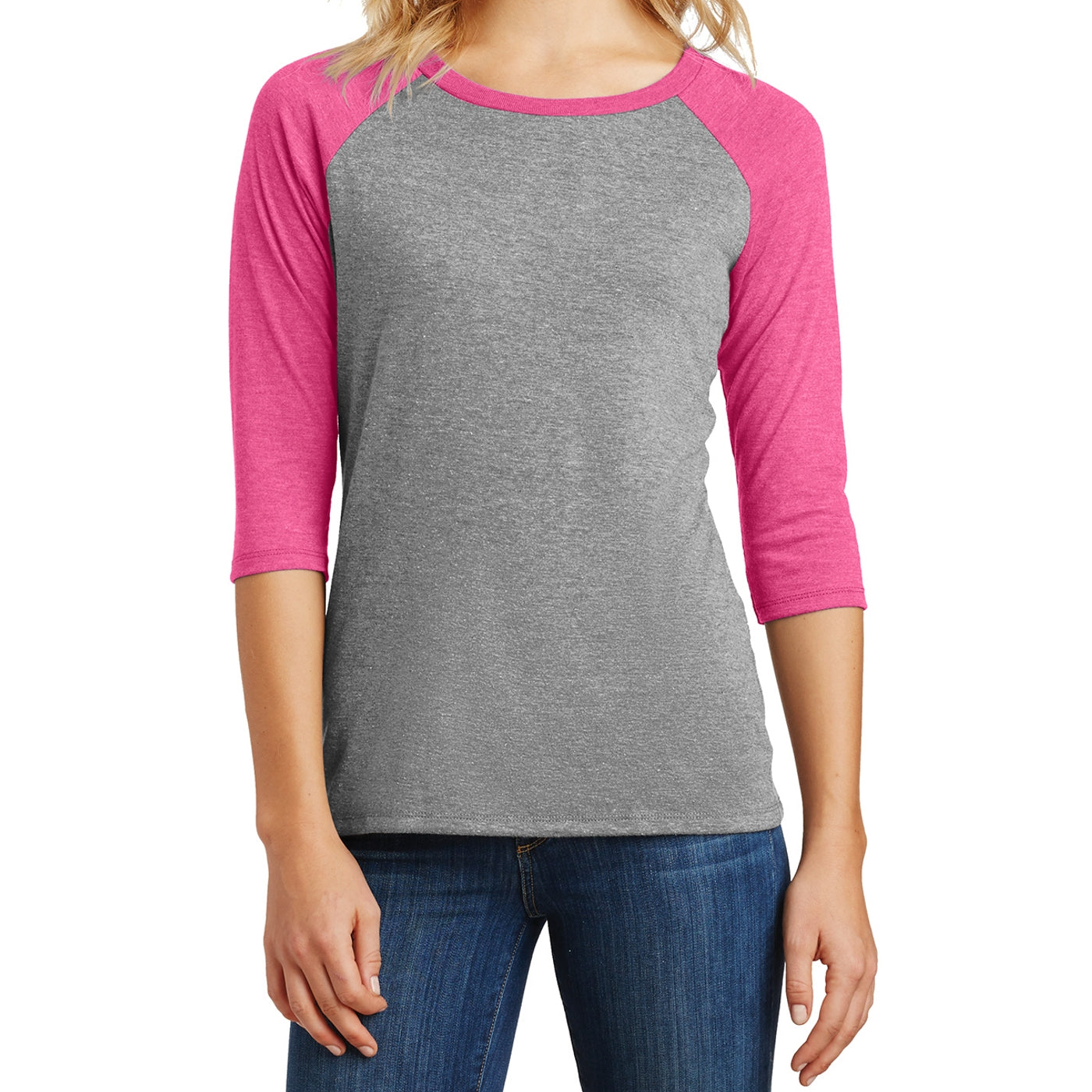 Women's Perfect Tri 3/4-Sleeve Raglan - Fuchsia Frost/ Grey Frost