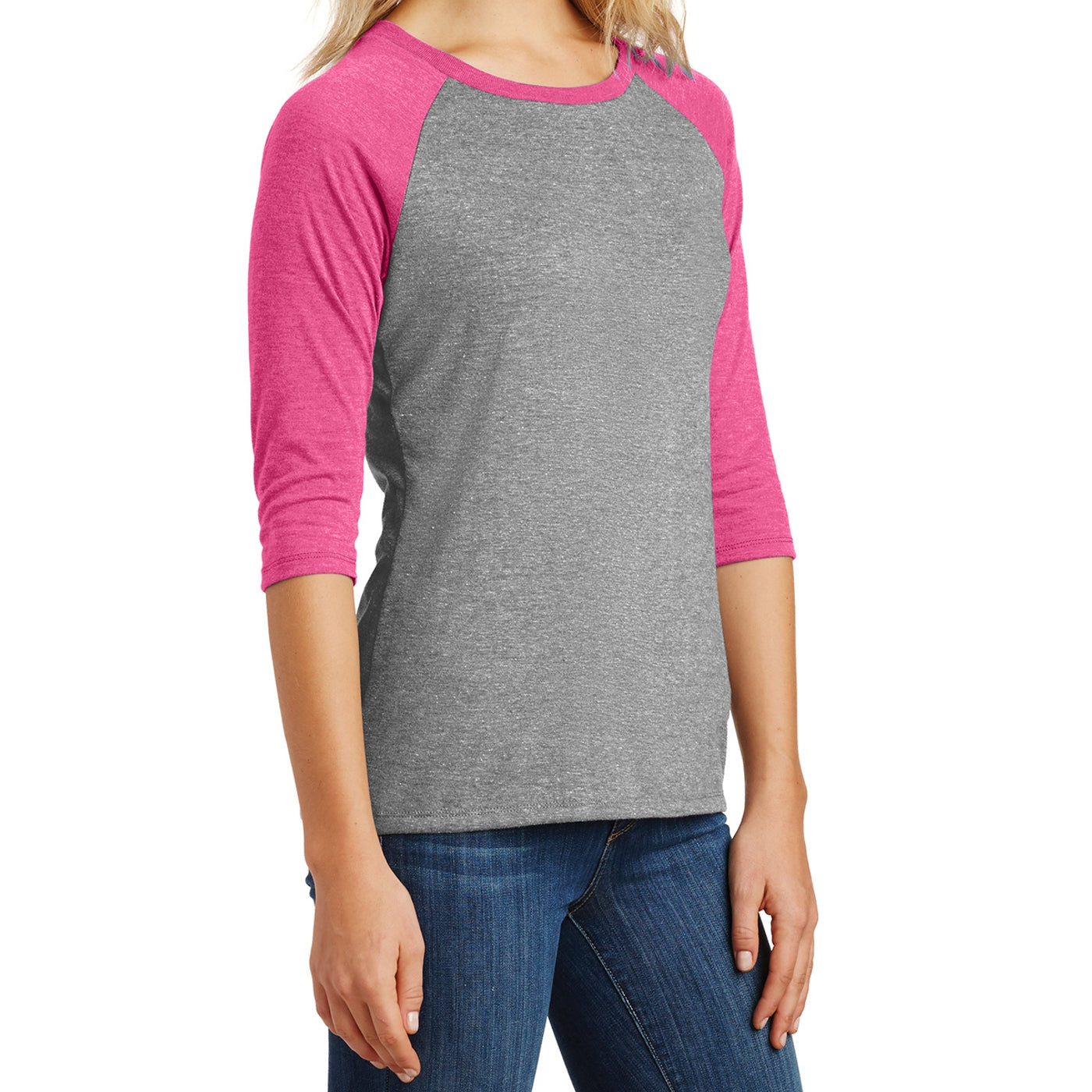 Women's Perfect Tri 3/4-Sleeve Raglan - Fuchsia Frost/ Grey Frost