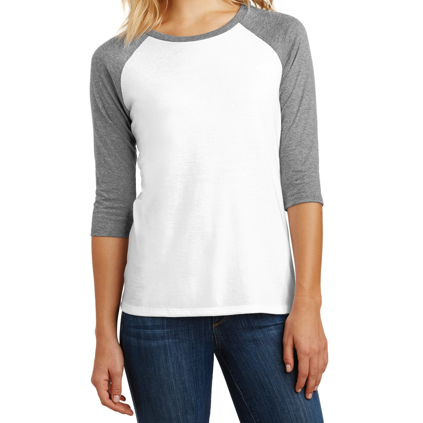 Women's Perfect Tri 3/4-Sleeve Raglan - Grey Frost/ White