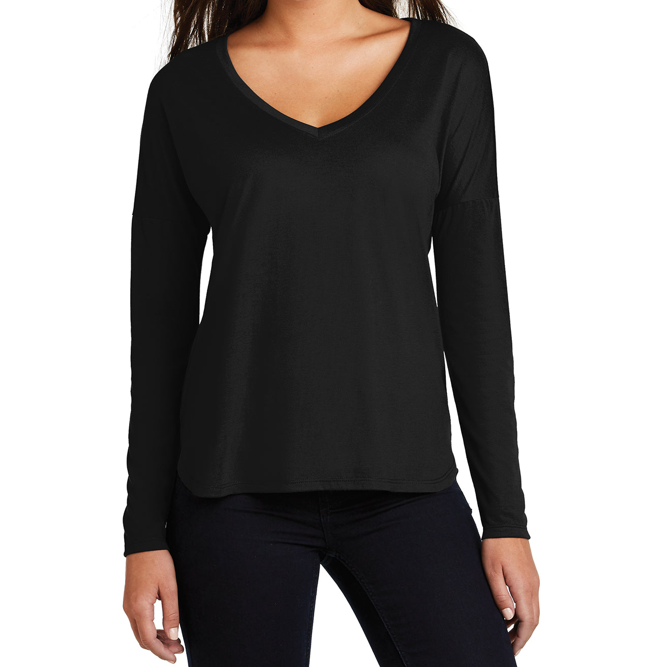 Women's Drapey Long Sleeve Tee - Black - Front