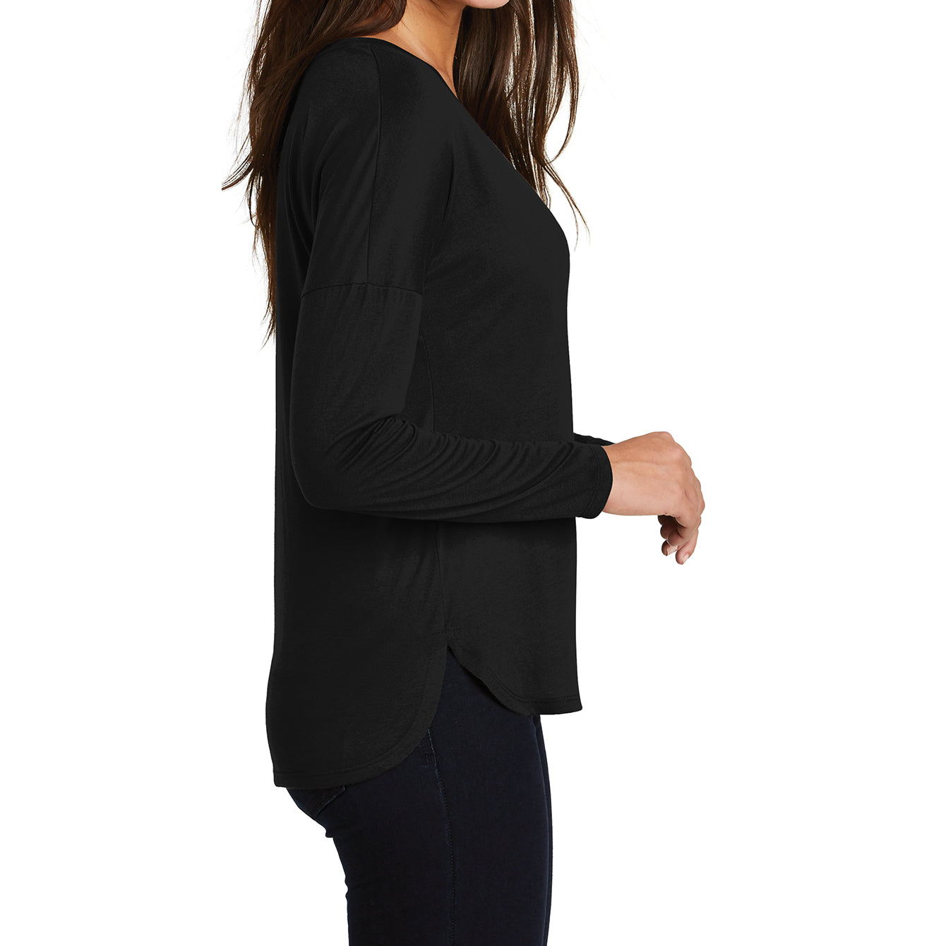 Women's Drapey Long Sleeve Tee - Black - Side