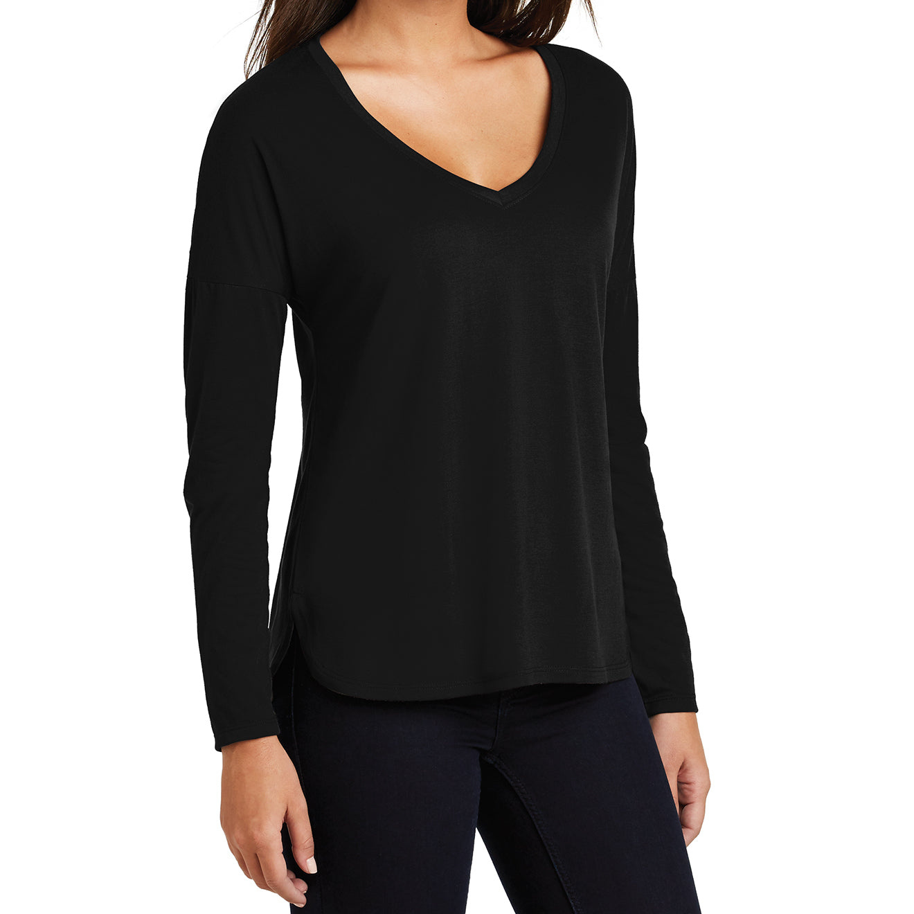 Women's Drapey Long Sleeve Tee - Black - Side