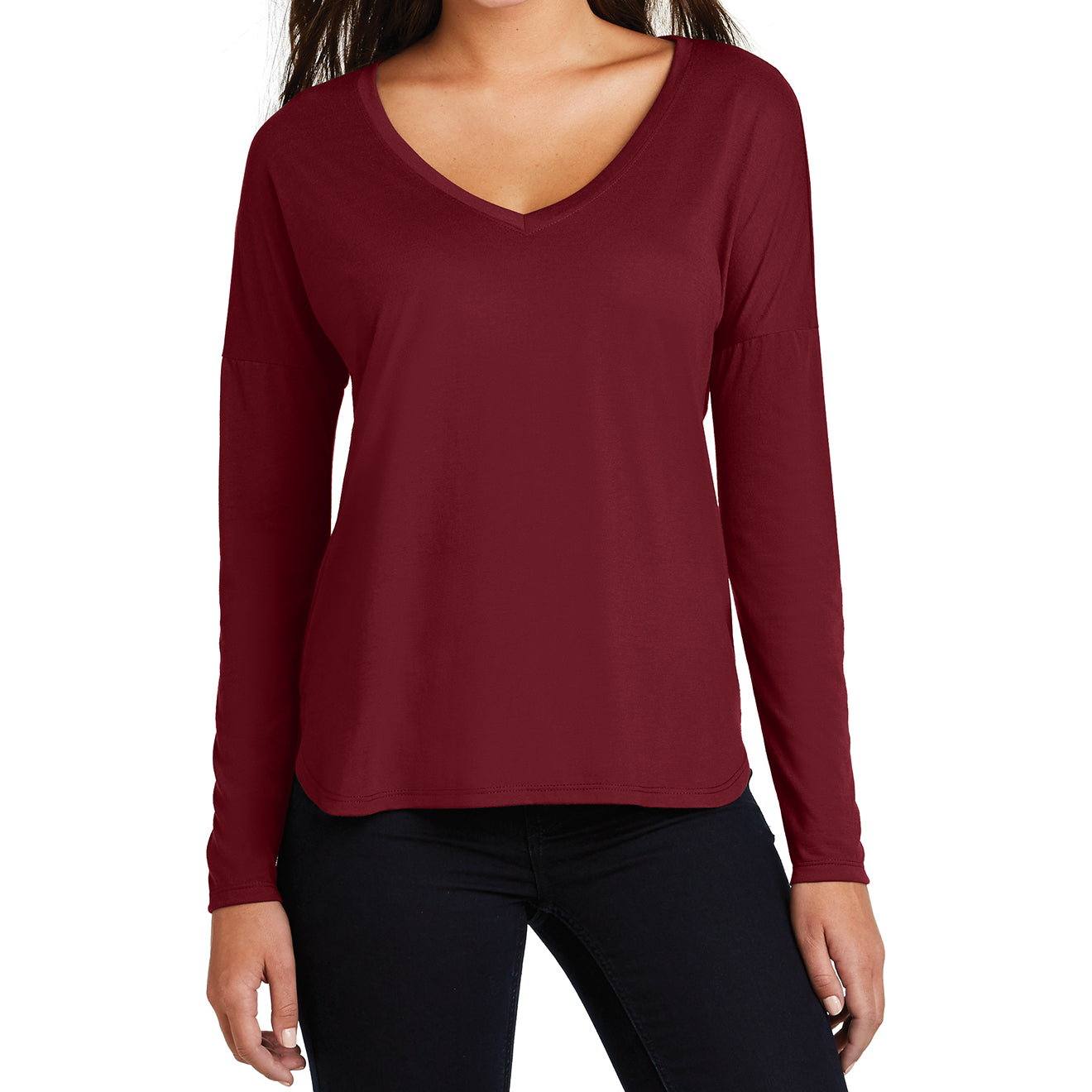 Women's Drapey Long Sleeve Tee - Cardinal - Front