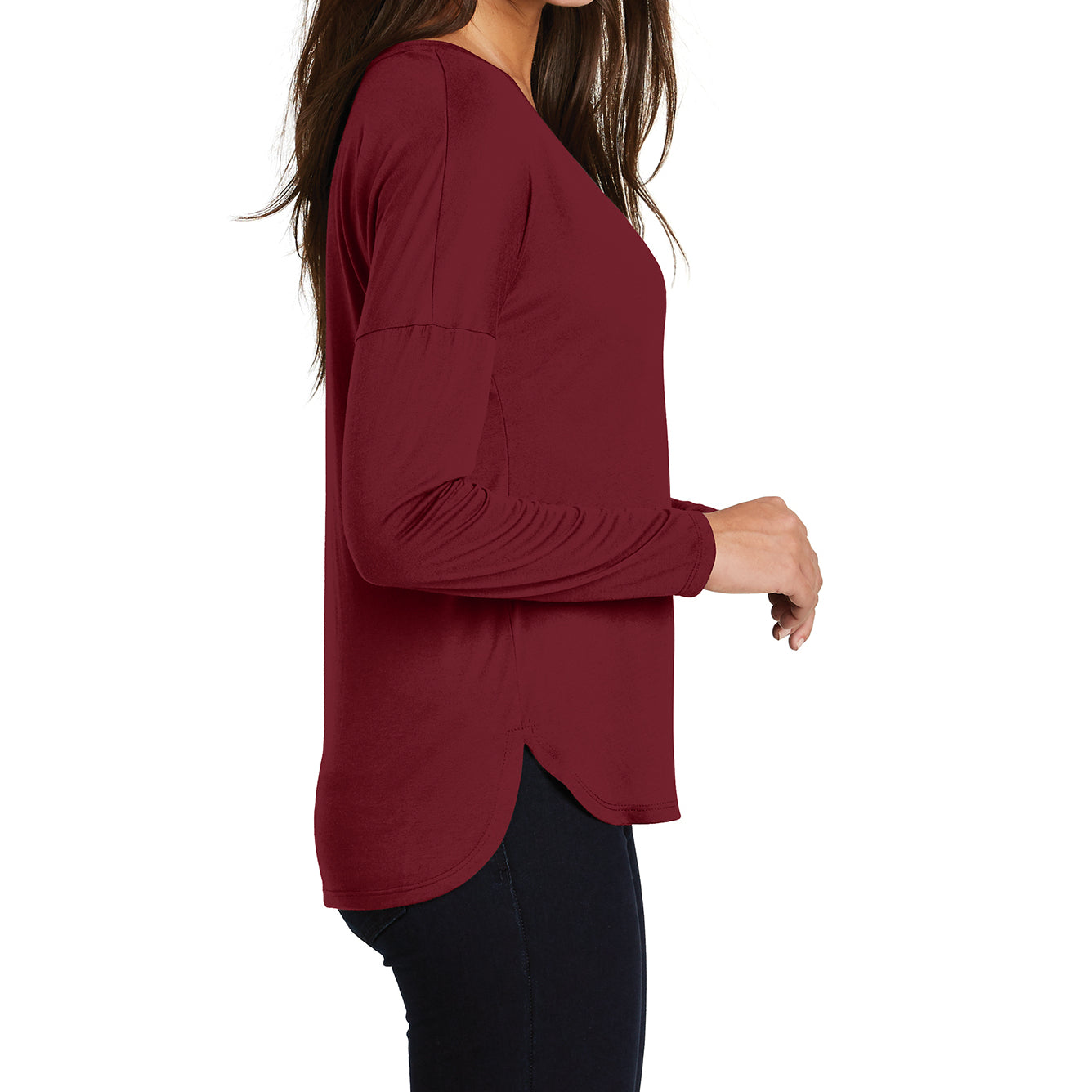 Women's Drapey Long Sleeve Tee - Cardinal - Side