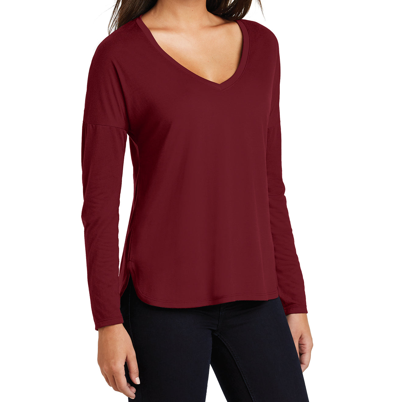 Women's Drapey Long Sleeve Tee - Cardinal - Side