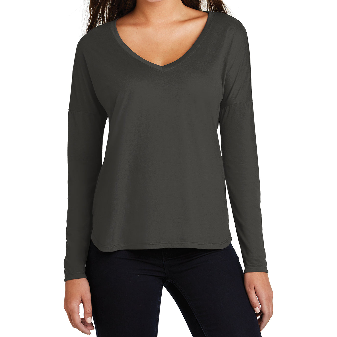 Women's Drapey Long Sleeve Tee - Charcoal - Front